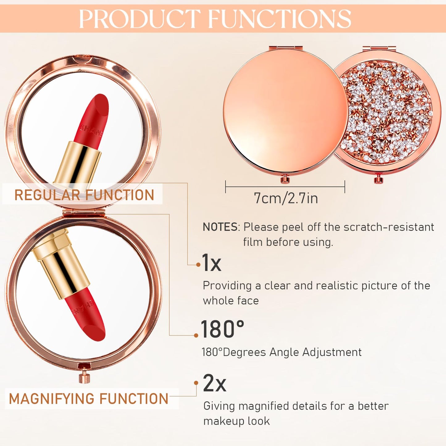 12Pcs Compact Mirrors Bulk, Double-Sided 1X/2X Magnifying Makeup Mirrors, 2.75 Inch Pocket Travel Cosmetic Mirror for Purse Mom Women Girls Teacher Gift