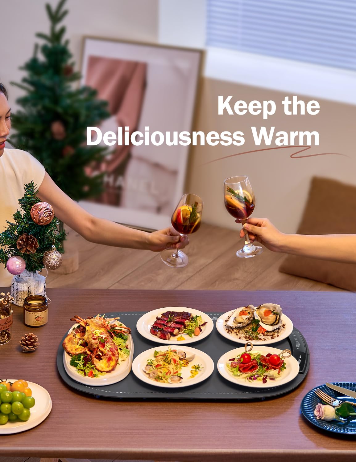 SINOPUREN Electric Food Warming Mat - Fast Heating Silicone Warming Tray, Portable & Roll-Up Design, Waterproof, Perfect for Parties, Buffets, Home & Travel (7 Temp Levels)