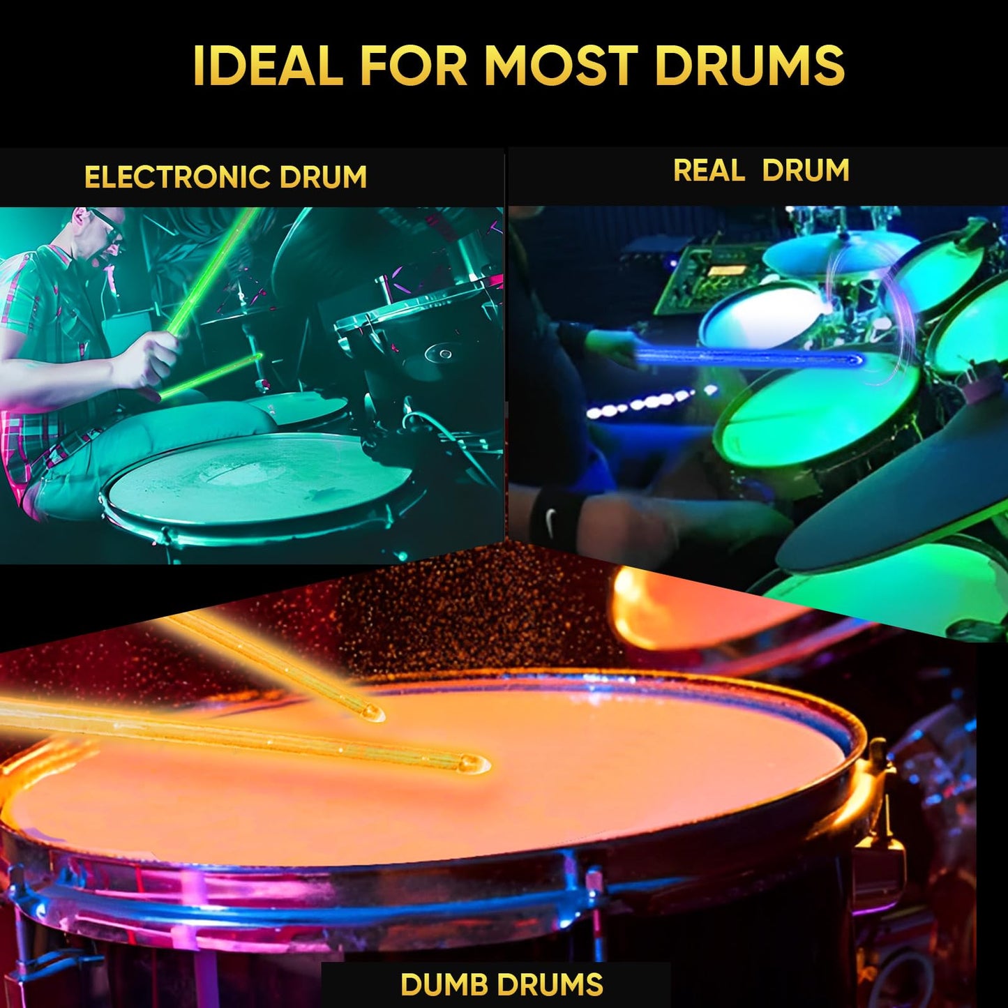 Light Up Drum Sticks Rechargeable Drumsticks, 15 Color Changing LED Drum Stick Glow In The Dark Personalized Musical Instrument Gifts for Drum Set Percussion Accessories
