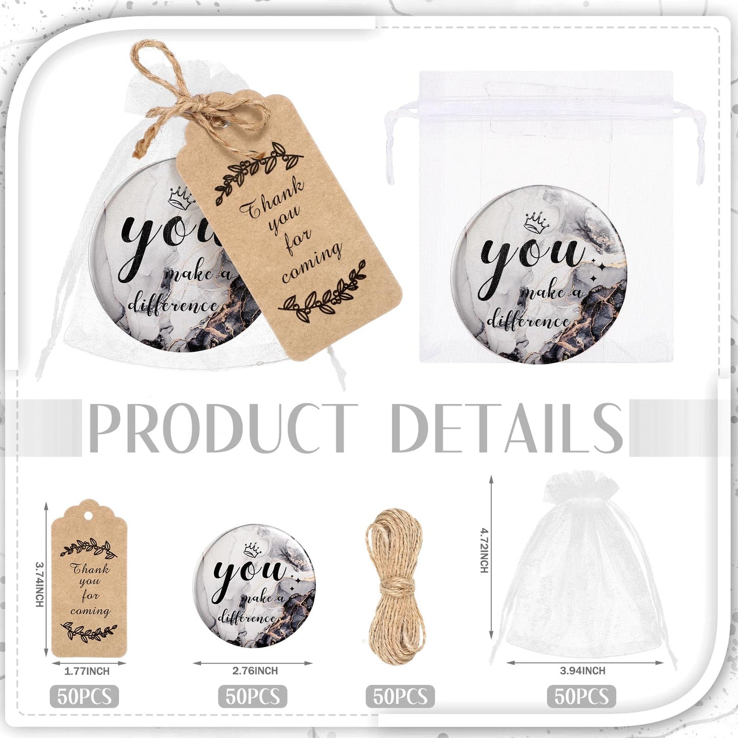 Tradder 50 Sets Compact Mirrors Bulk Women Gifts Inspirational Appreciation Employee Quinceanera Gifts Small Purse Pocket Makeup Mirrors for Mother's Day Coworker Nurse Bridal Souvenir Bag(Black)