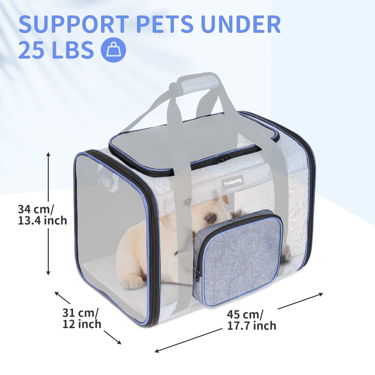 Fostanfly Cat Carriers for Medium Cats Under 20 lbs, Dog Carriers for Small Dogs, Extra Large Pet Bag Soft Sided with Big Pocket,4 Ventilated Windows, 3 Doors