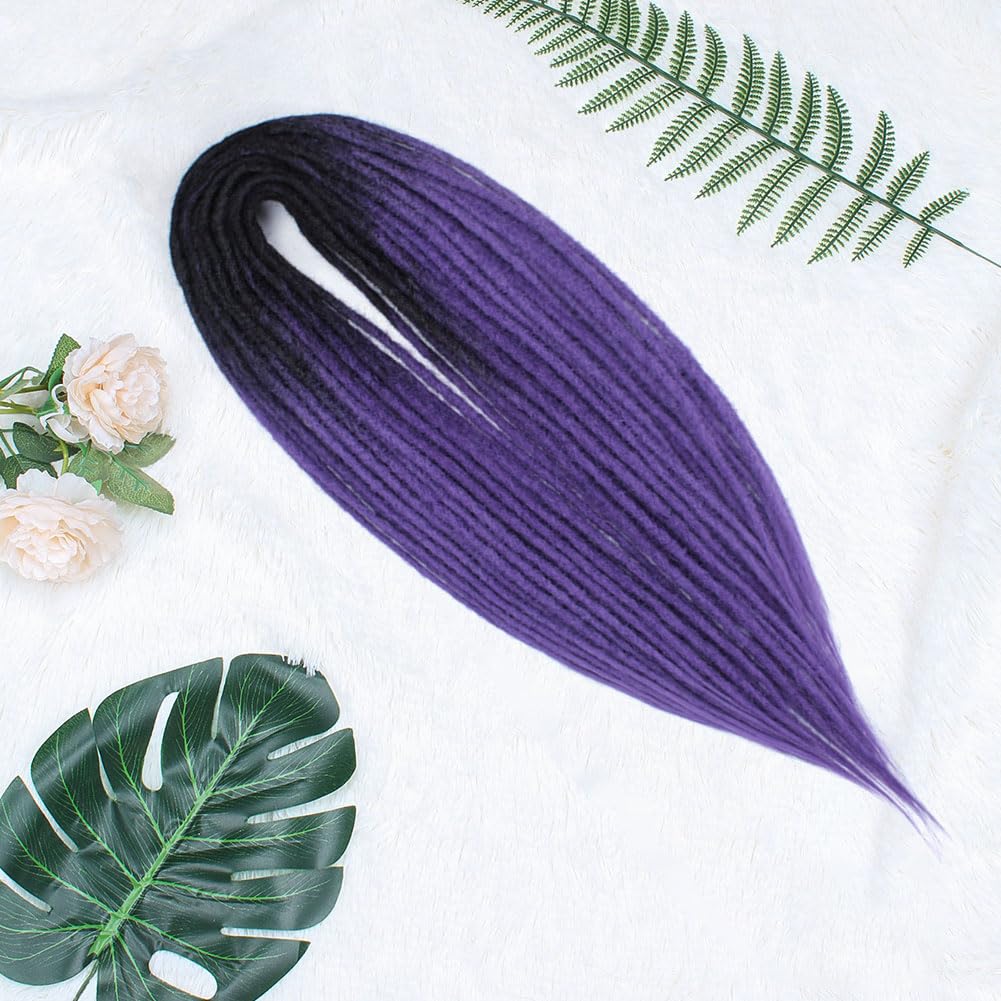 24" Double Ended Dreadlock Extensions,Natural Black To Deep Purple,100% Handmade Thin 0.6cm Synthetic Dreads Extensions(24 Inch(20 Strands), 1B/Deep Purple)