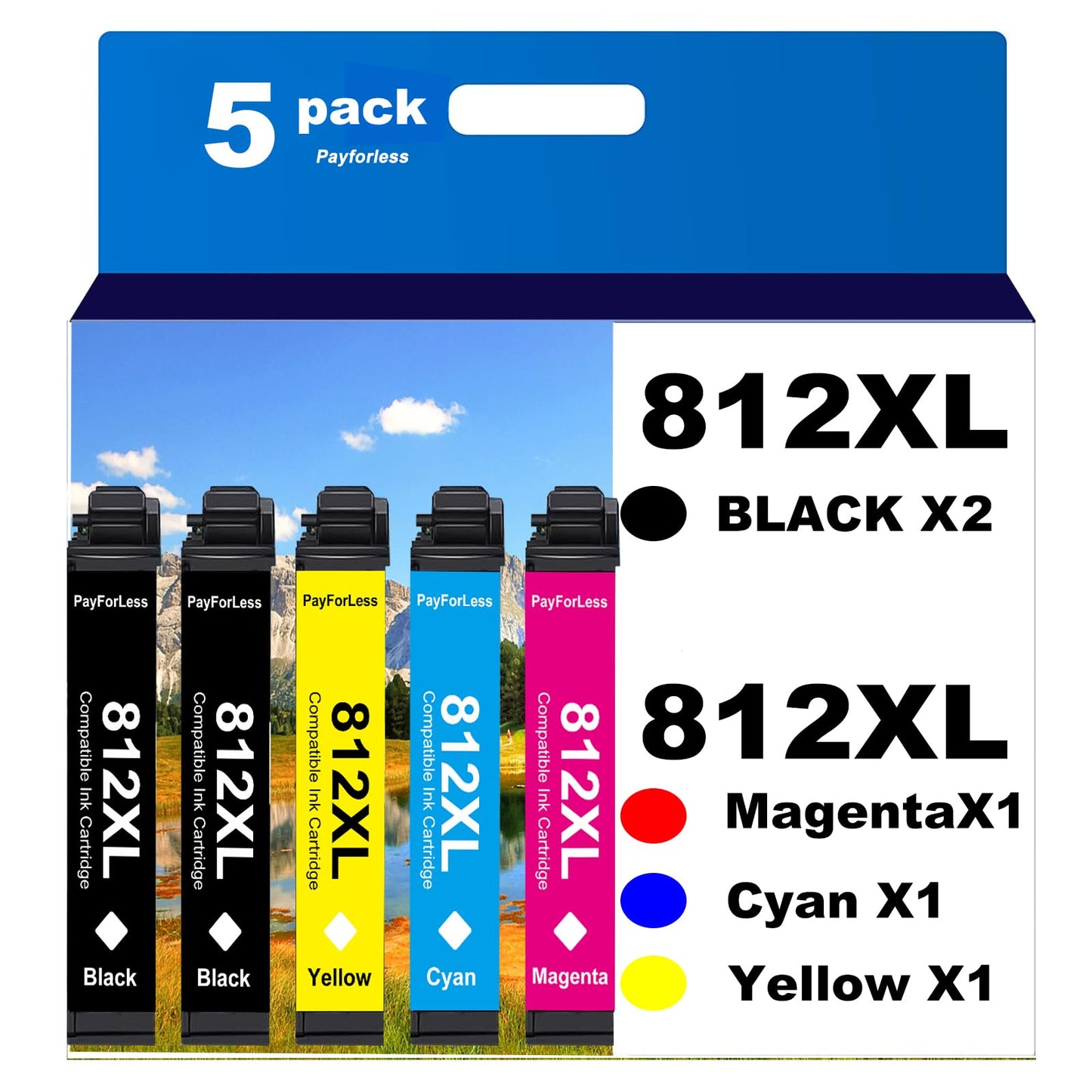 812XL Remanufactured for Epson 812XL Ink cartridges Combo Pack for Epson 812 T812 XL for Epson Workforce Pro WF-7840 WF-7820 WF-7310 EC-C7000 Printer 5 Pack 2 Black 1 Cyan 1 Magenta 1 Yellow