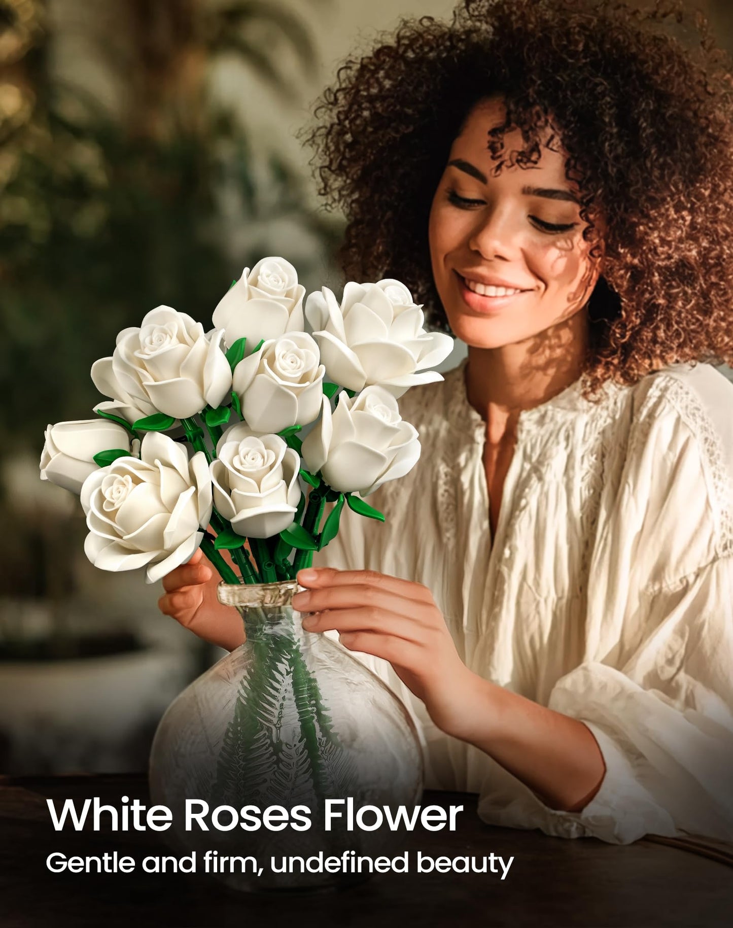 Botanicals Bouquet of White Roses Artificial Flower Building Sets,Compatible with Lego,Fake Flowers Rose Botanical Collection for Adults Women,Gift for Bride,Valentines,Halloween,Christmas Home Decor