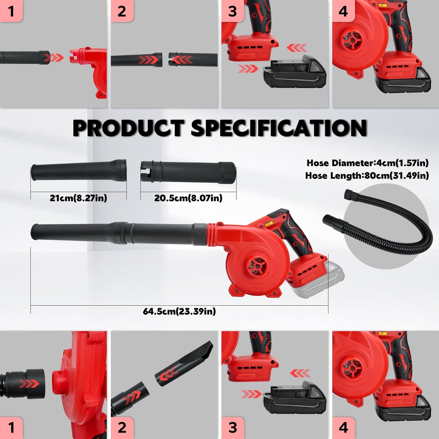 RexLeLXB Cordless Leaf Blower for Milwaukee 18V Battery with Brushless Motor, 6 Variable Speed Up to 180MPH, 2-in-1 Blower & Vacuum, Handheld Electric Blowers or Lawn Care/Dust(No Battery)