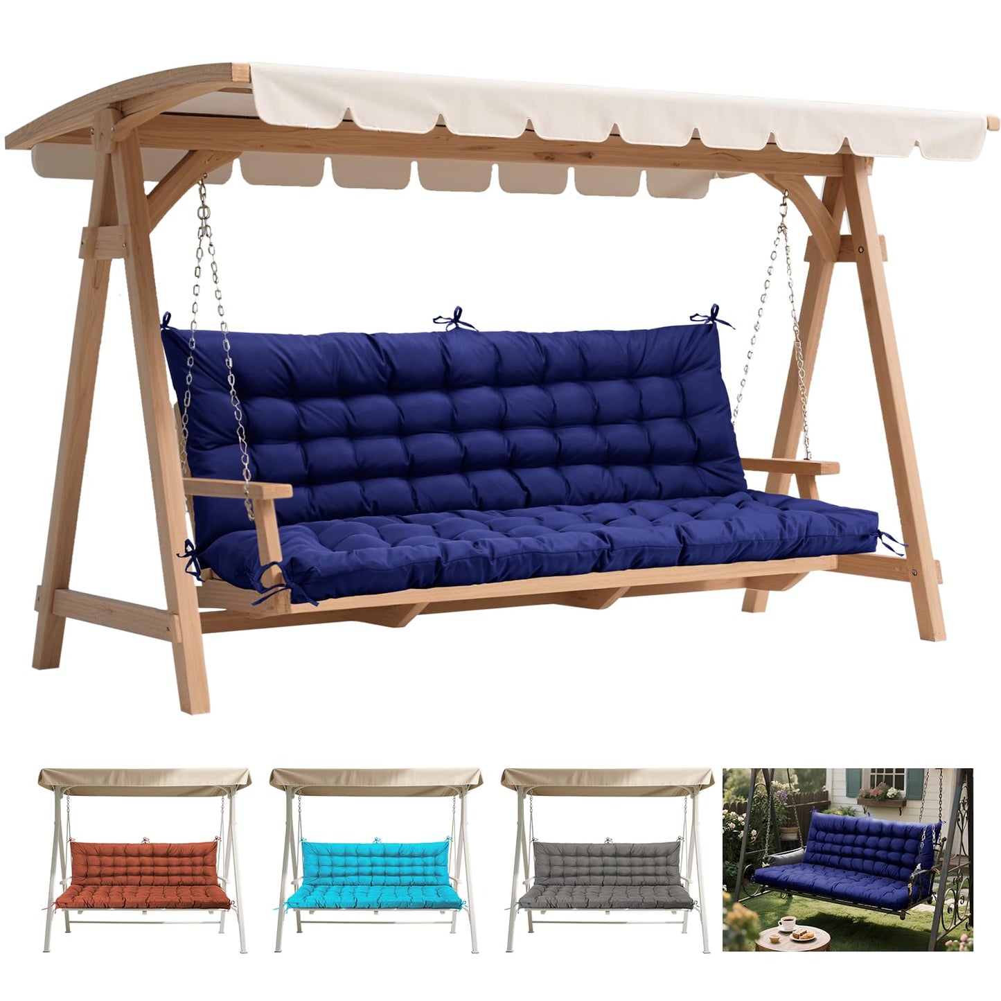 FAMIROSA Porch Swing Cushions, 60 x 40 x 4in Thick Replacement Cushions for Outdoor Furniture, 2-3 Seater Water-Resistant and Comfortable Bench Chair Cushion with Backrest for Patio Yard Garden, Cyan