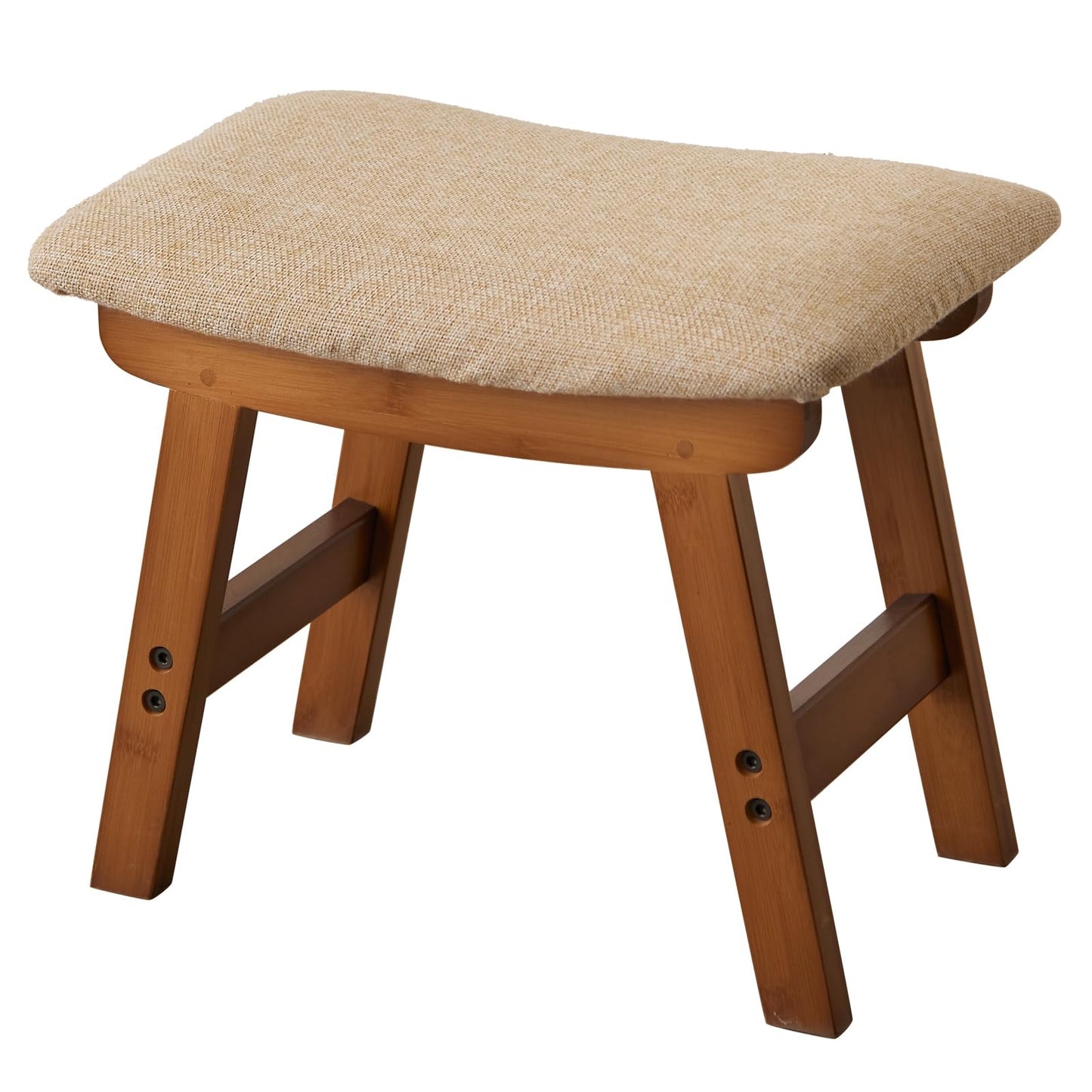 Kitsanery Foot Stool,Ottoman and Footstool,Small Sofa Foot Rest,Bamboo Foot Stool Under Desk,Extra Seating for Living Room, Bedroom and Kitchen (Brown Stool Legs - Beige Surface)
