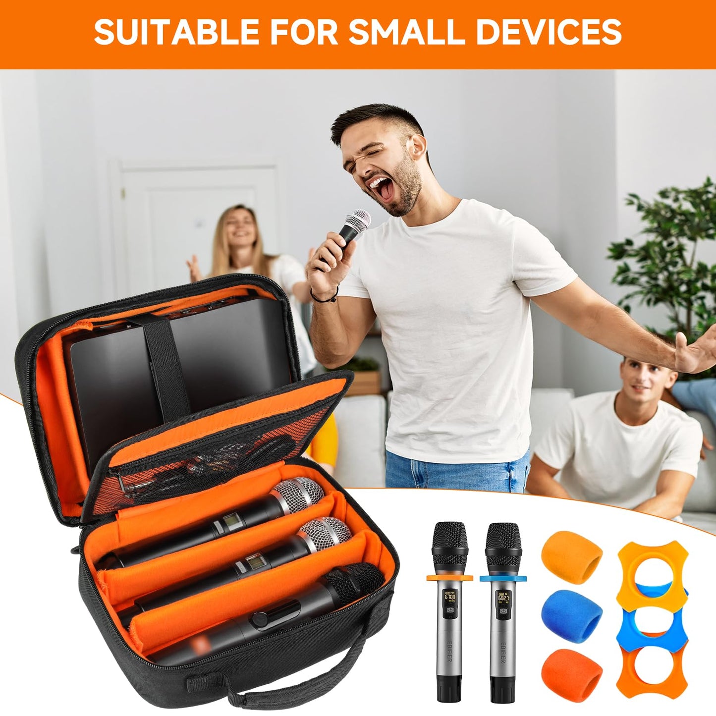 MRINCA 3 Slots Wireless Microphone Case,Microphone Carrying Bag Fits for Microphones Up to 9.4’’,Microphone Box for Microphones and Channel Receiver,Bag Only