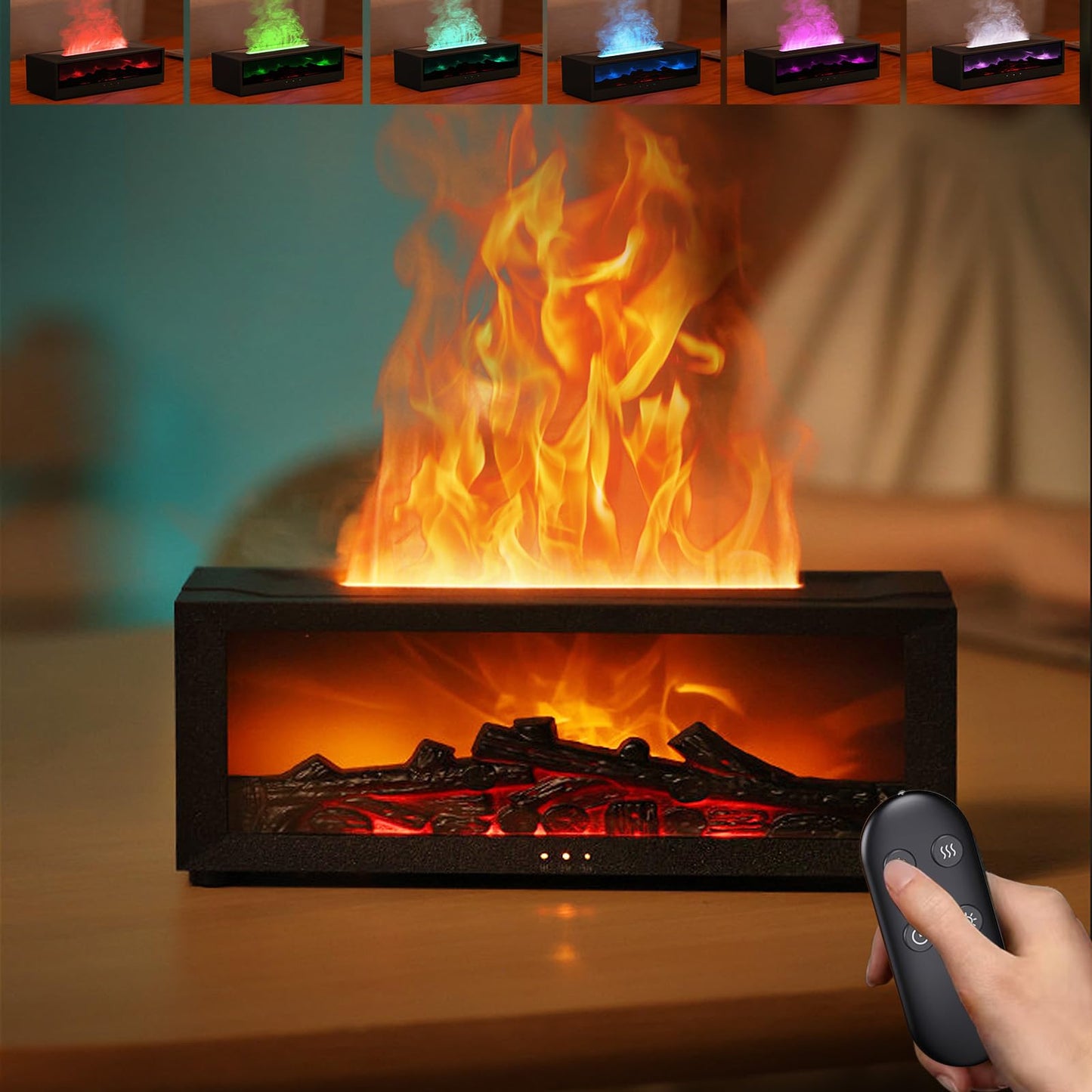 Fireplace Diffuser, Essential Oil Diffuser for Home, 150ML Ultrasonic Cool Mist Humidifier with Remote Control and 7 Colors Light, 3D Fireplace-Style Humidifier for Home, Room, Timer, Auto-Off