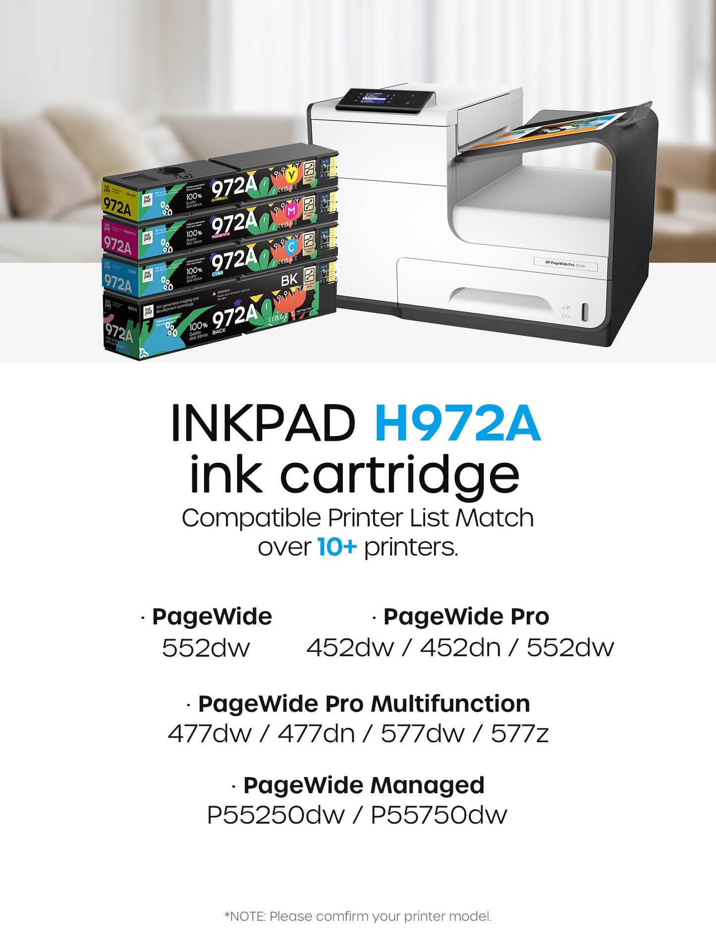 972A 972 A Ink Cartridge Compatible with HP PageWide MFP 377dw 377dn / PageWide Pro 452dw 452dn / PageWide Pro Multifunction 477dw 477dn 577dw 577z Printer (BCMY, 4 Pack)