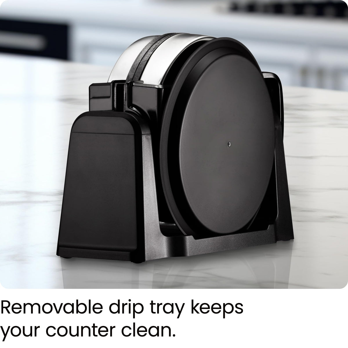 Chefman Rotating Belgian Waffle Maker, 180° Flip Iron w/ Non-Stick Plates, Adjustable Timer, Locking Lid, & Drip Plate, Space Saving Storage, Mess-Free Breakfast, Stainless Steel/Black