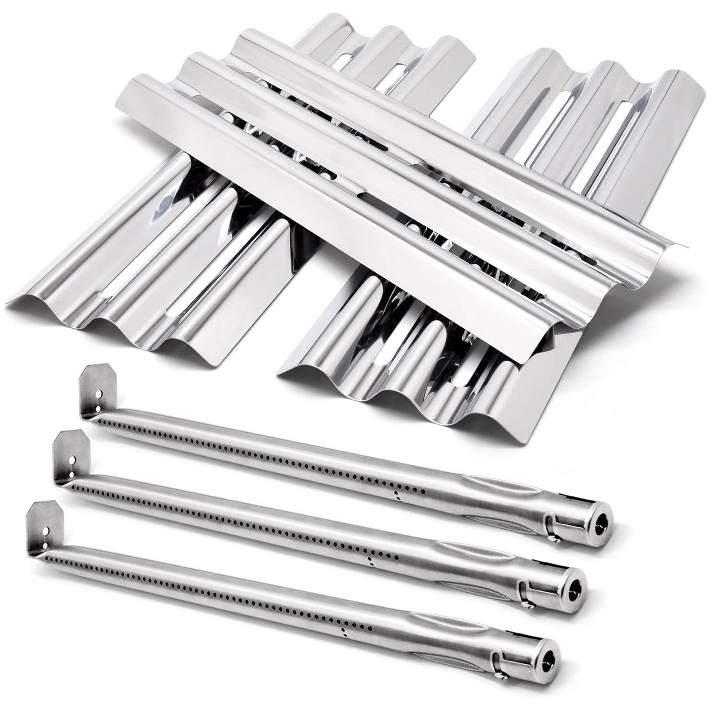 Criditpid Grill Heat Sear Plate, Burner Tubes Replacement for Napoleon LEX 485 Sires, LEX 605 Sires, LEX 730 Sires Models, 16-1/2" Heat Shields and 18-13/16" Burner Tubes, 3 Pack.
