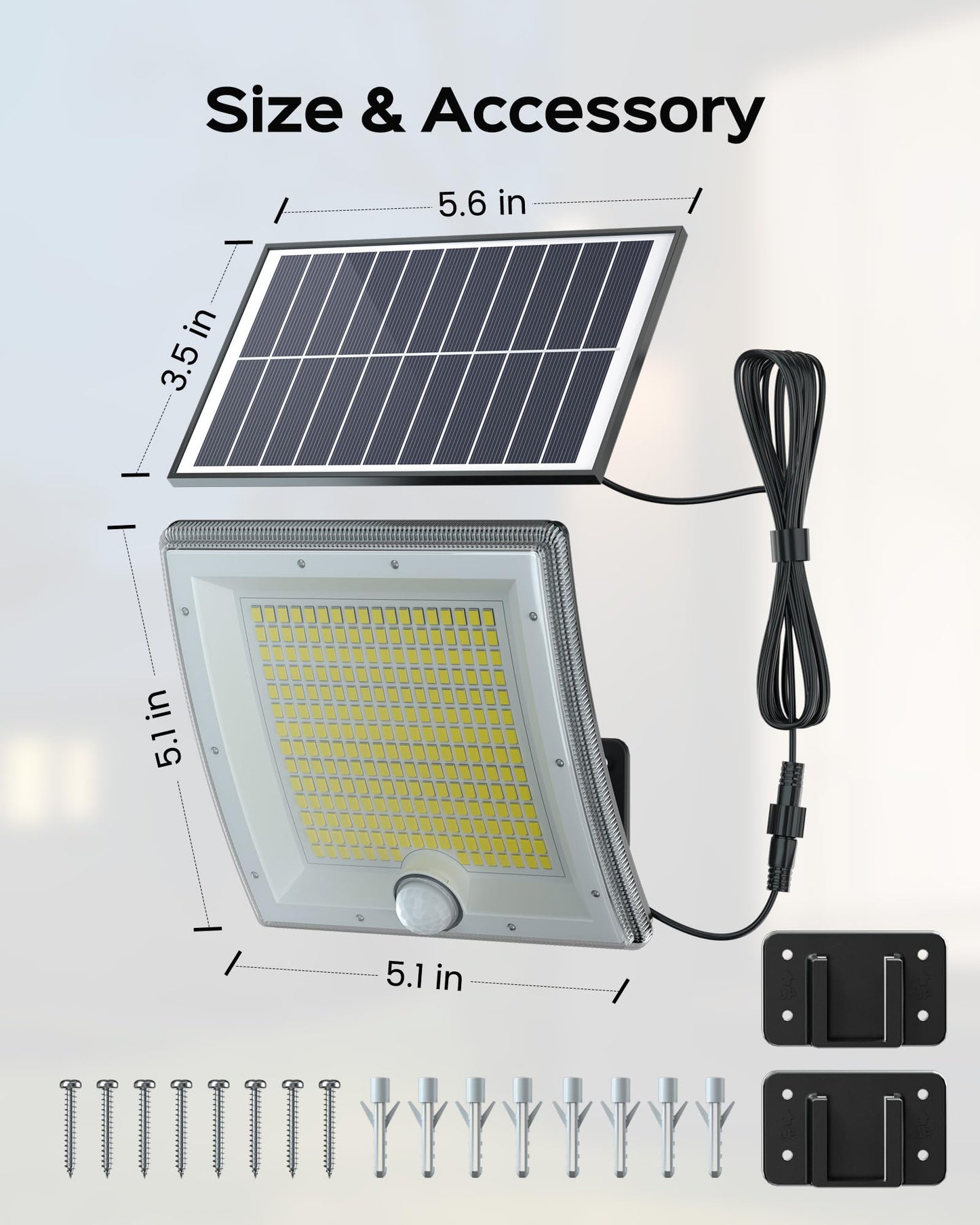 JACKYLED Solar Lights Outdoor Waterproof 80% Brighter Light, Motion Sensor Security Light with 16.4ft Cord, Dusk to Dawn Solar Powered Flood Lights for Patio, Yard, Garage, 2 Pack