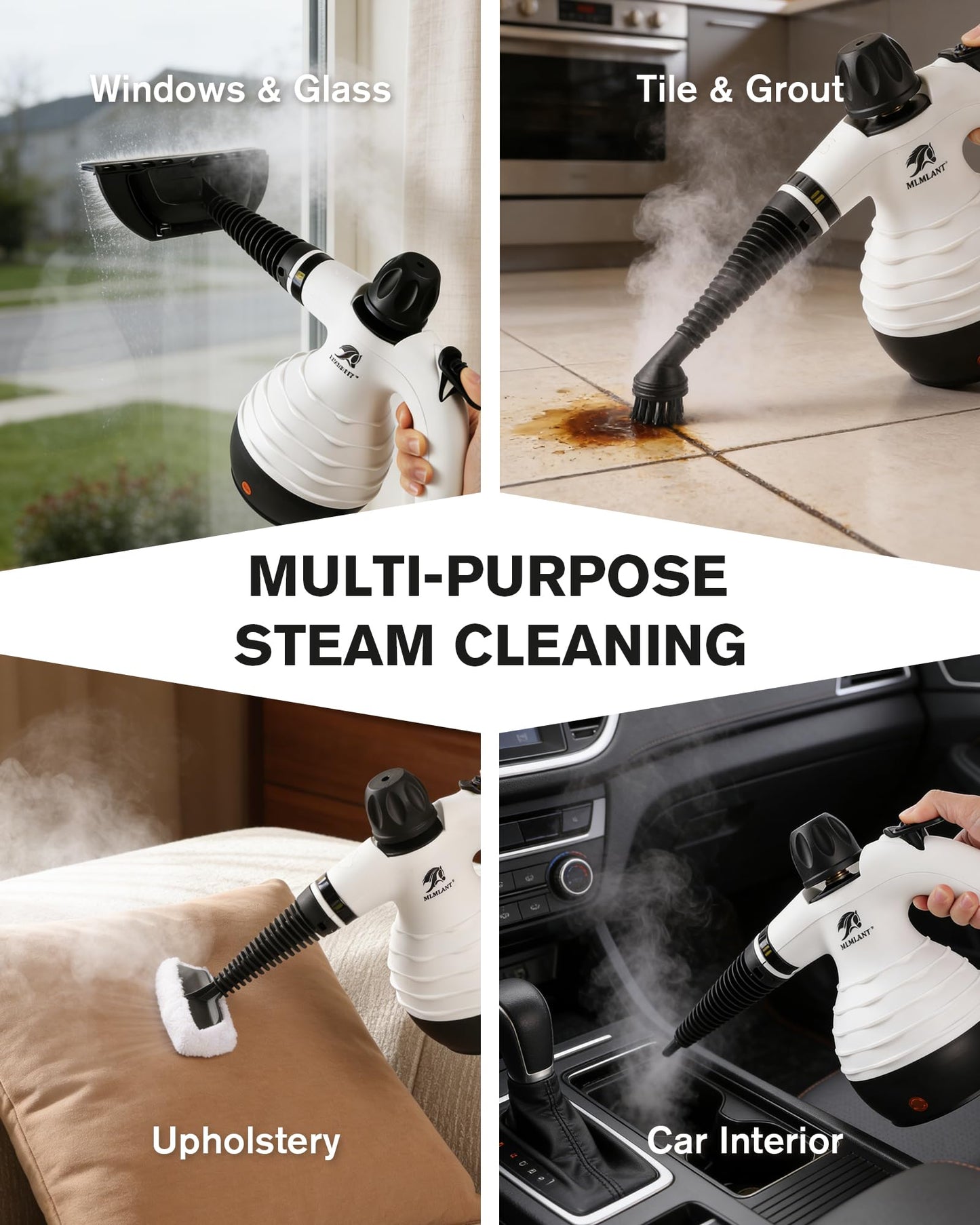 MLMLANT Steam Cleaner, Multi-functional Handheld Steam Cleaner with Safety Lock and 10-piece Accessory Set, Suitable for Steam Cleaning Carpets, Sofas, Mattresses, Car Seats, Kitchens, etc.
