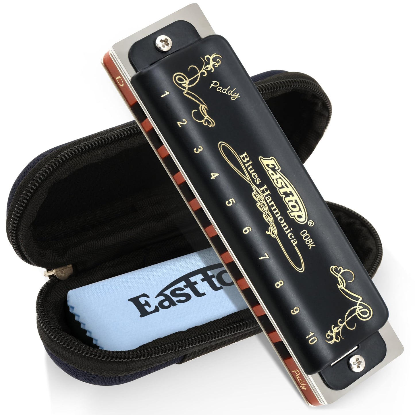 East top Harmonica Paddy D, Blues Harmonica Key of Paddy D 10 Hole 20 Tone Blues Mouth Organ Diatonic Harmonica Adult Musical Instrument for Professional Player, Beginner, Students (Black)