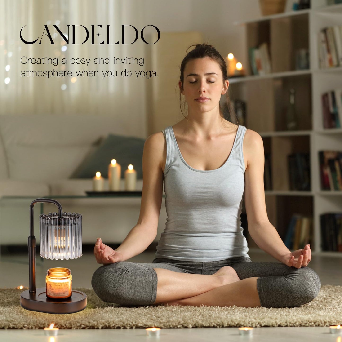 Candeldo Candle Warmer Lamp with Timer: Black Candle Warming Lamp with 2 Bulbs Height Adjustable Wax Melt Dimmable Home Decor for Women