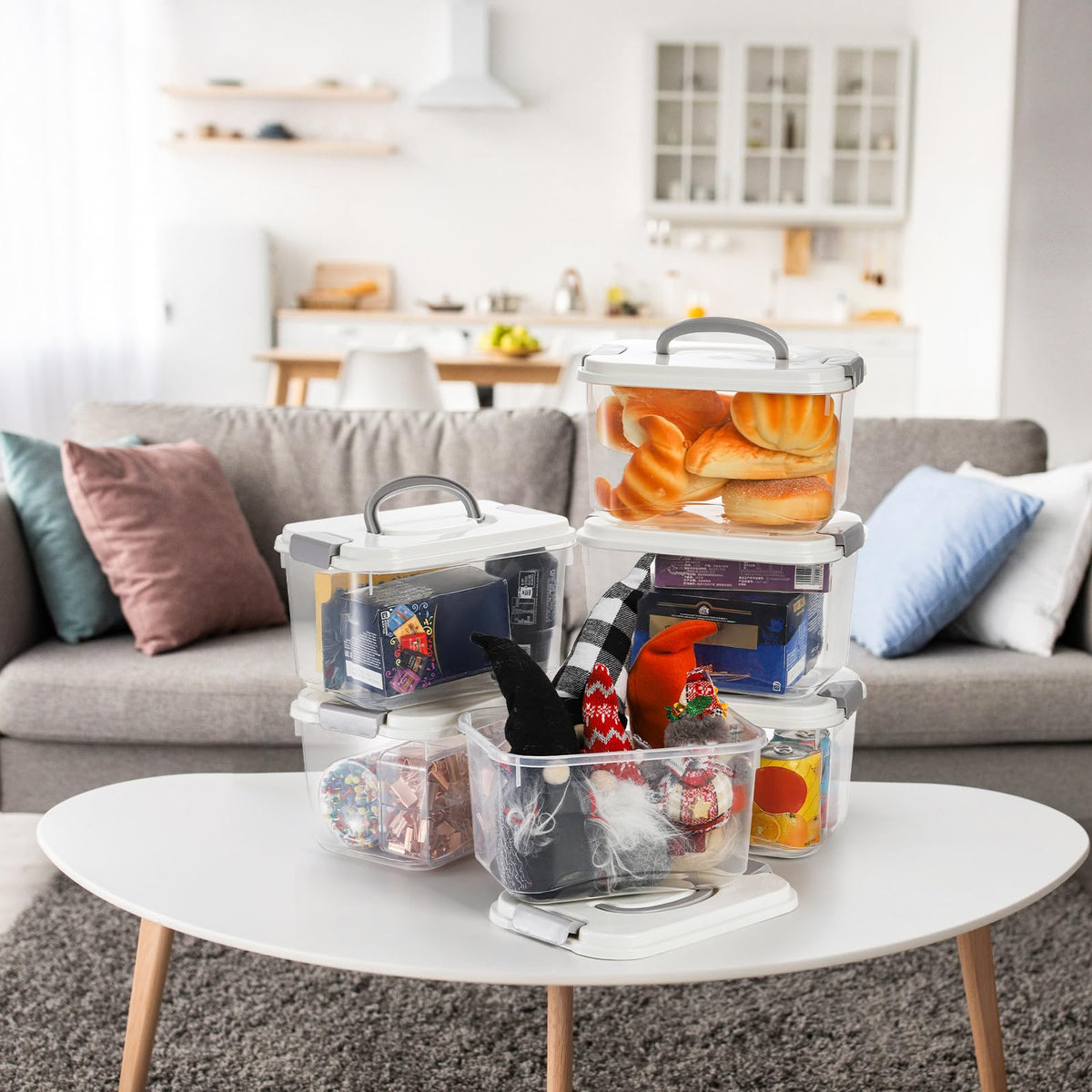 Elsjoy 8 Packs 5.5 Quart Plastic Storage Bins, Clear Storage Latch Box with Latching Lids, Stackable Organizing Bins Lidded Storage Container for Snacks, Cosmetics