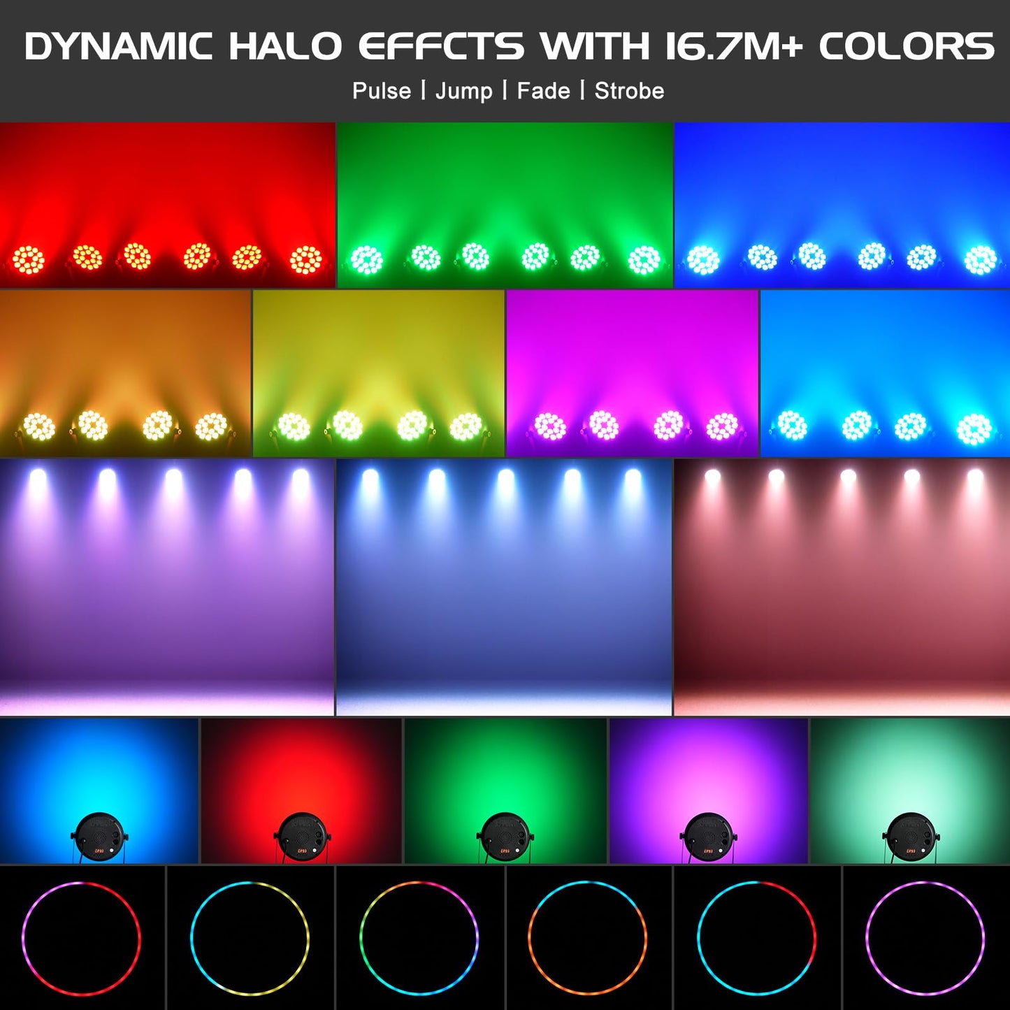 Qajok LED Par Light, Sound Active & DMX Control,DJ Lights, Party Light with Pro RGBW & Strobe Effects for Indoor Stage, Wedding, Church Events
