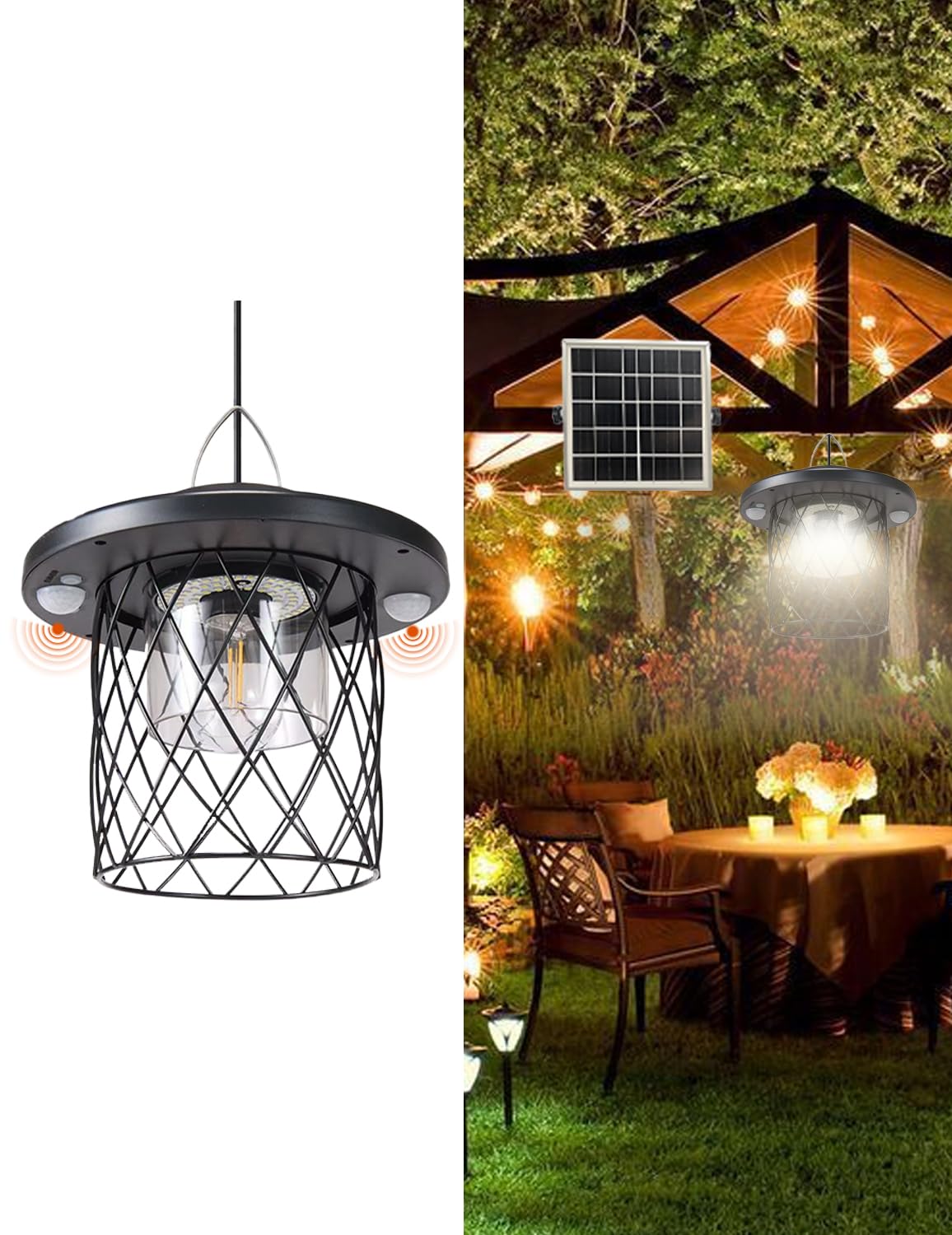 Solar Pendant Lights Outdoor,Motion Sensor Lights, IP65 Waterproof, Switchable 5 Lighting Modes.Remote Control and Solar Powered Suitable for Solar Gazebo Lights and Solar shed Light with Switch