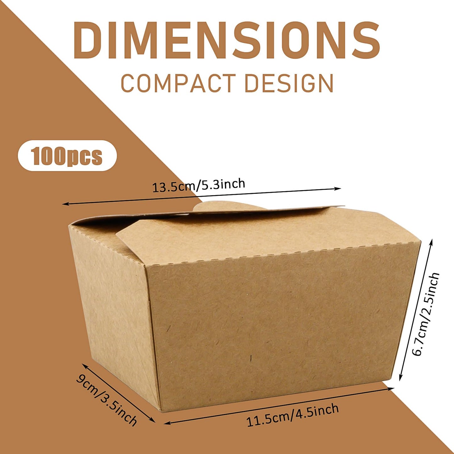 100 Pack Takeout Boxes, 25 oz Chinese Take Out Food Container, Kraft Paper Small To Go Box, Recyclable Food Pails for Meal, Party, Restaurants,Food Service,Grease Resistant