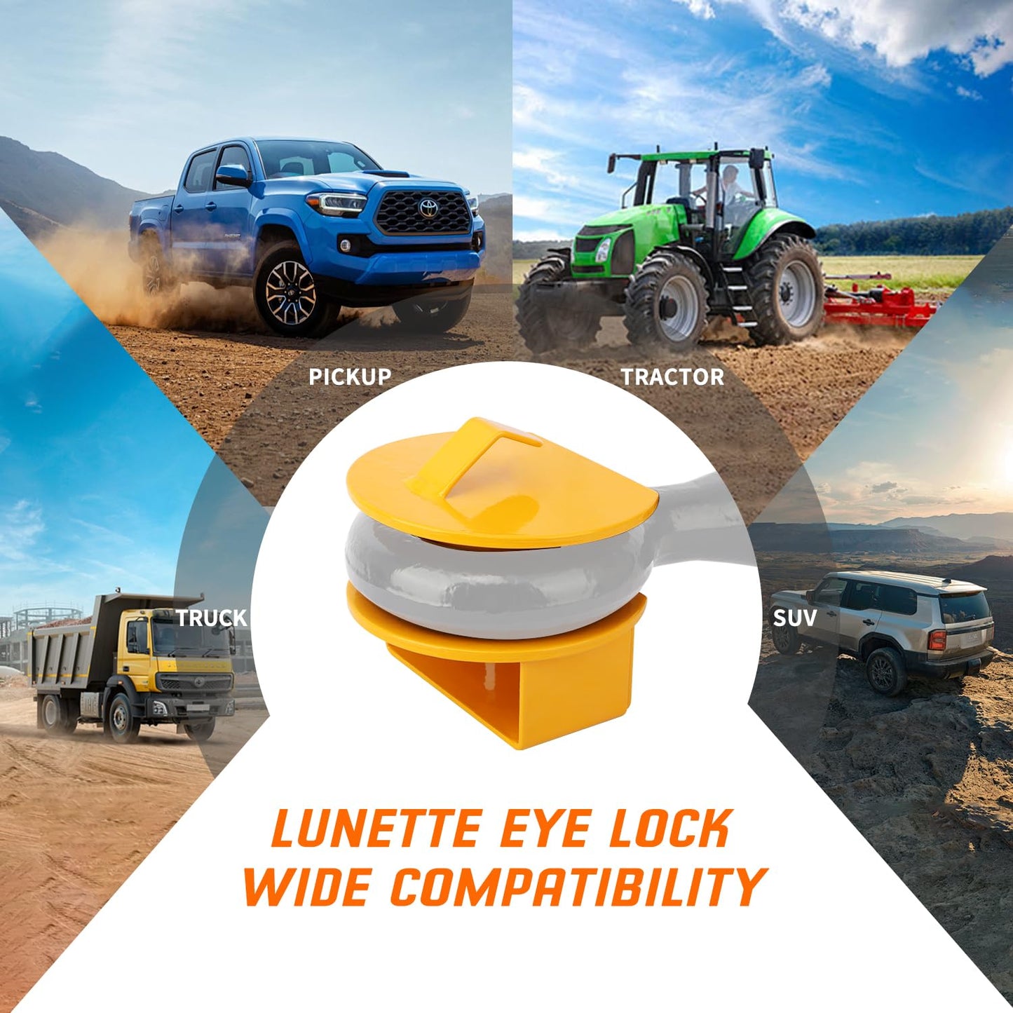METOWARE Lunette Eye Lock Tow Drawbar Lock Heavy-Duty Steel Trailer Lock Fits All 2-1/2 to 3 Inch Lunette Eyes (Yellow)