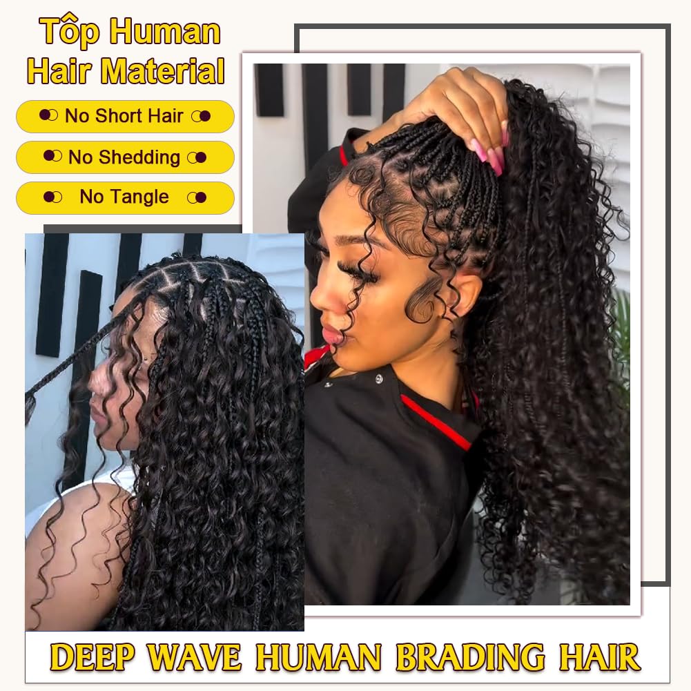 Braiding Hair for Boho Braids Curly Bohemian Deep Wave 100% Human Hair for Micro Braiding Hair Wet and Wavy Boho Braids No Wefts 2 Bundles