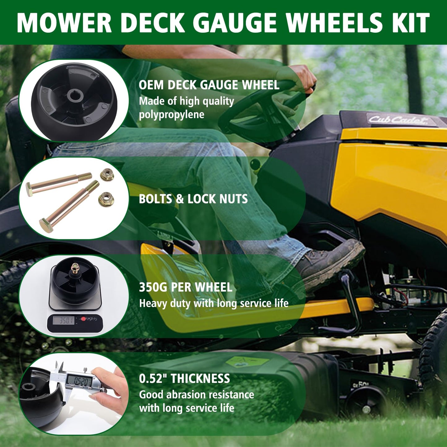 CheeMuii 8 Pack Mower Deck Wheels Kit 5 Inch Deck Gauge Wheel Replace for MTD Cub Cadet 734-04155 Deck Wheels with Shoulder Bolts and Lock Nuts