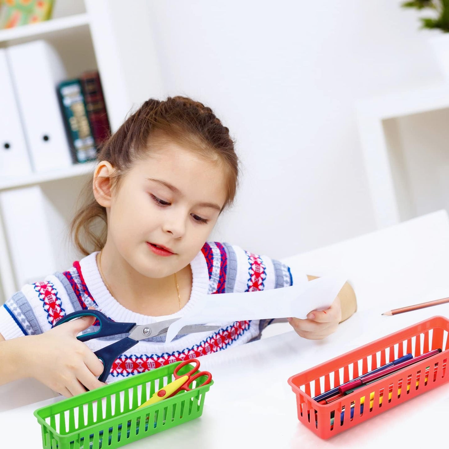 ZEAYEA 24 Pack Classroom Storage Baskets, Classroom Pencil Organizer Baskets for Desk, Drawer, Plastic Pen and Pencil Basket Trays, Crayon Basket for Office Home, 9.3" L x 2.2" W x 2.4" H