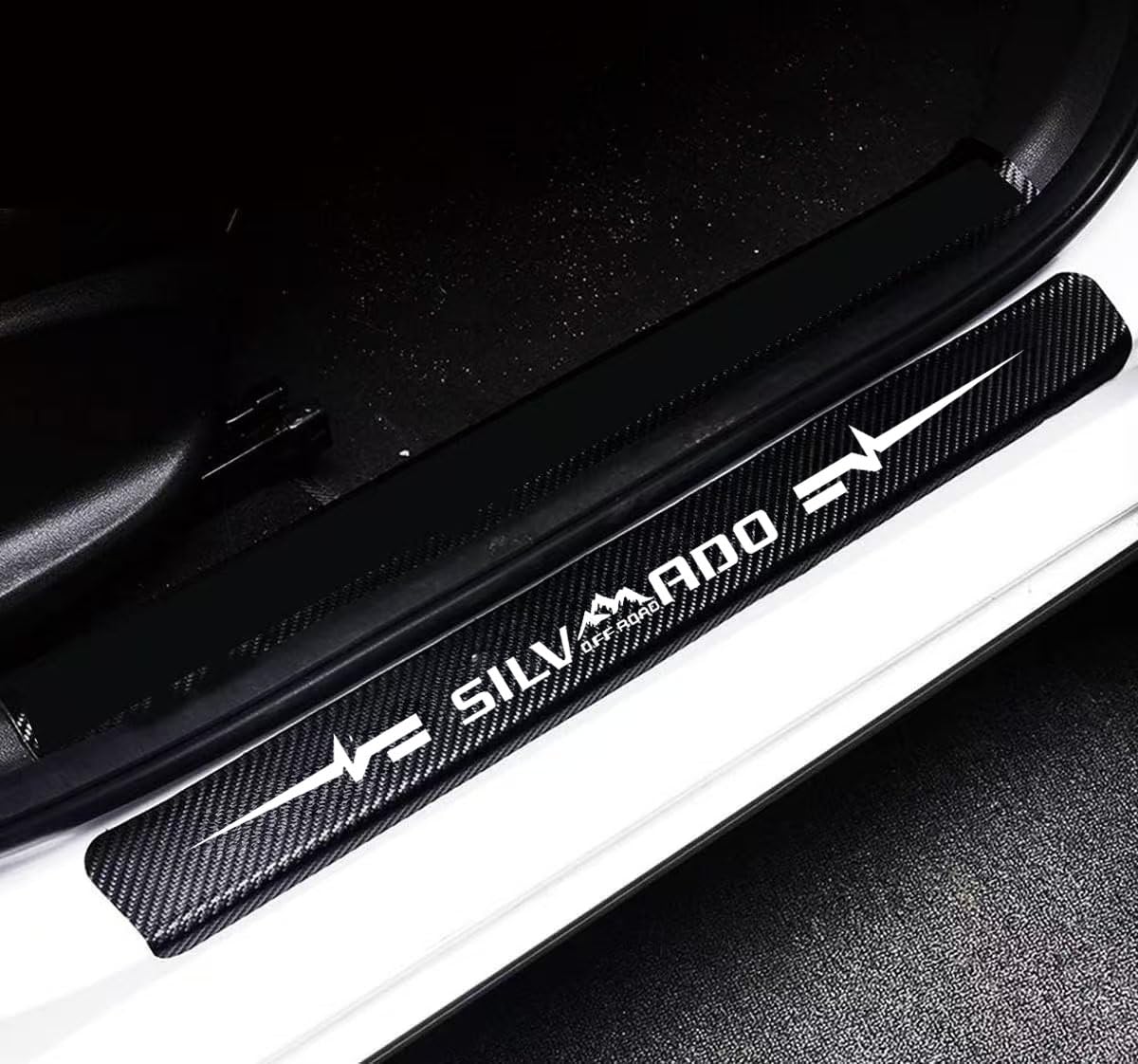 4Pcs Carbon Fiber Door Sill Protector Guards 4D Car Entry Scuff Plate, Waterproof Anti-Scratch Car Door Sill Compatible with Silverado (White)