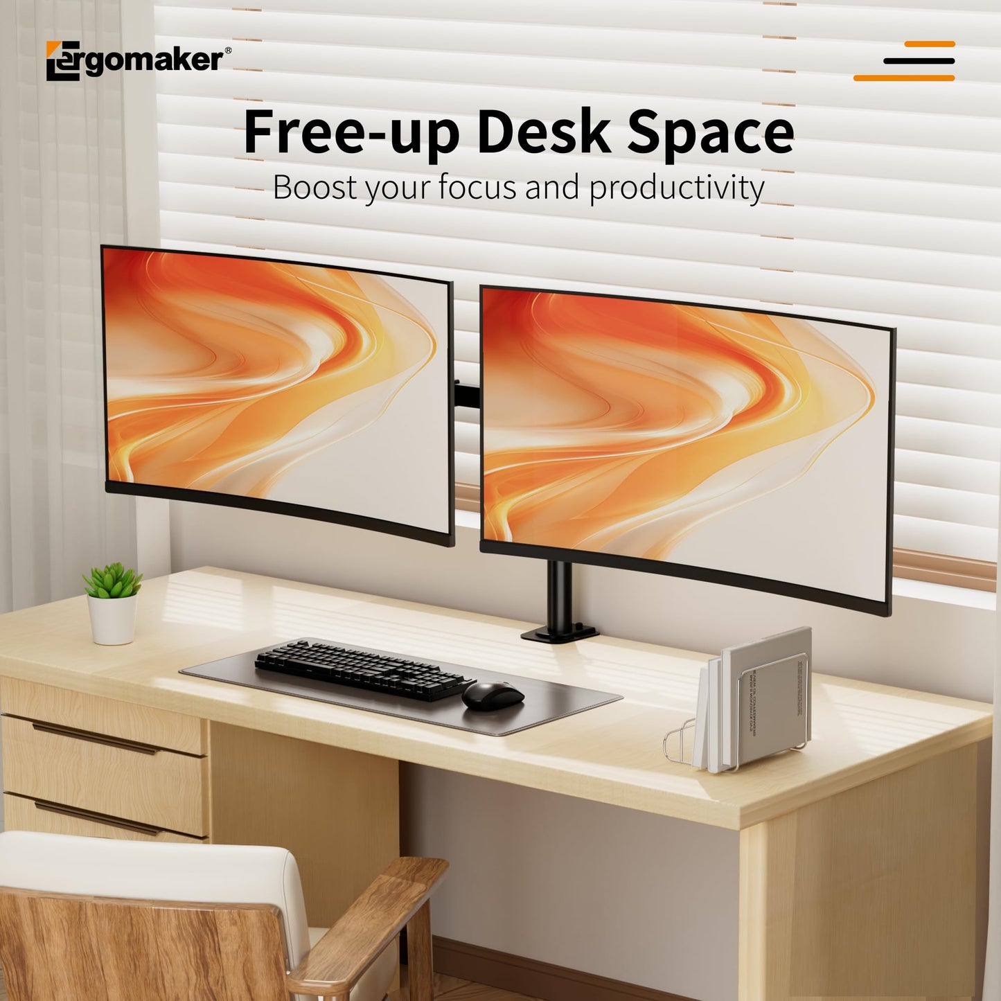 ERGOMAKER Dual Monitor Arm, Adjustable Dual Monitor Mount, Duty Dual Monitor Stand for Desk for 2 Computer Monitors up to 27", Double Monitor Mount for LCD Screens
