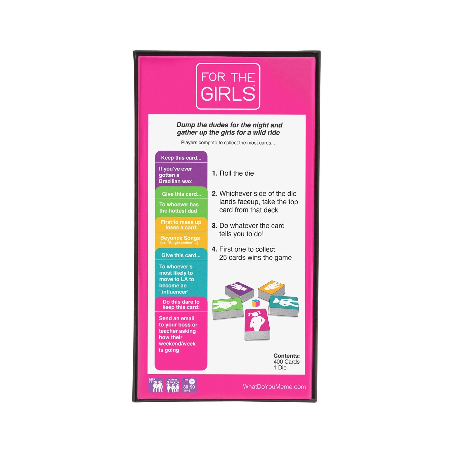 for The Girls by Relatable, The Viral Girls Night Adult Party Game, Great for Bachelorette Party Games & Fun Trips, Includes a die, and 400 Cards Across 5 Categories
