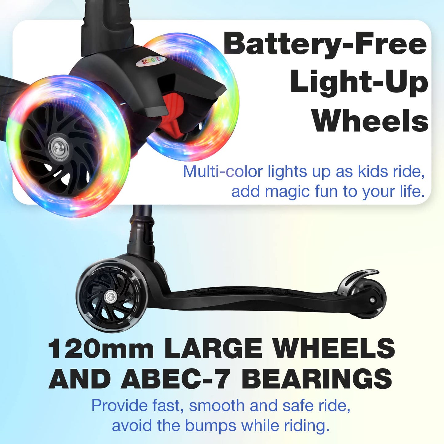 BELEEV A2 Scooters for Kids 3 Wheel Kick Scooter for Toddlers Girls & Boys, Scooter with 3 Adjustable Height, LED Light Up Wheels for Children from 3 to 12 Years Old