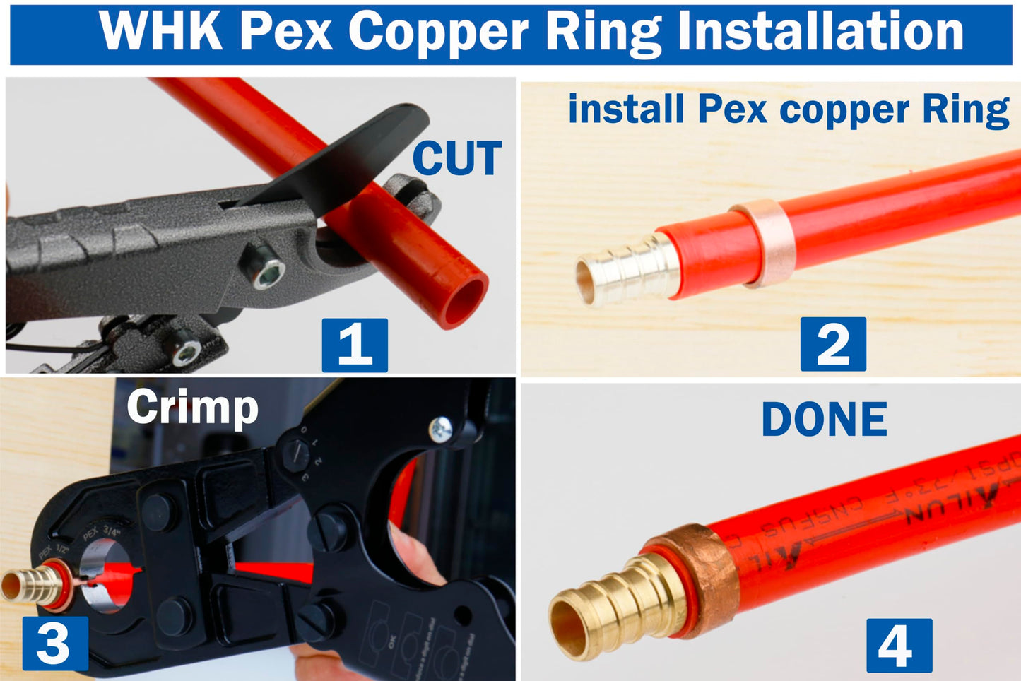 WHK 100 Pack 1/2" Pex Copper Crimp Rings for Pex Pipe Connection,Pex B Crimp.