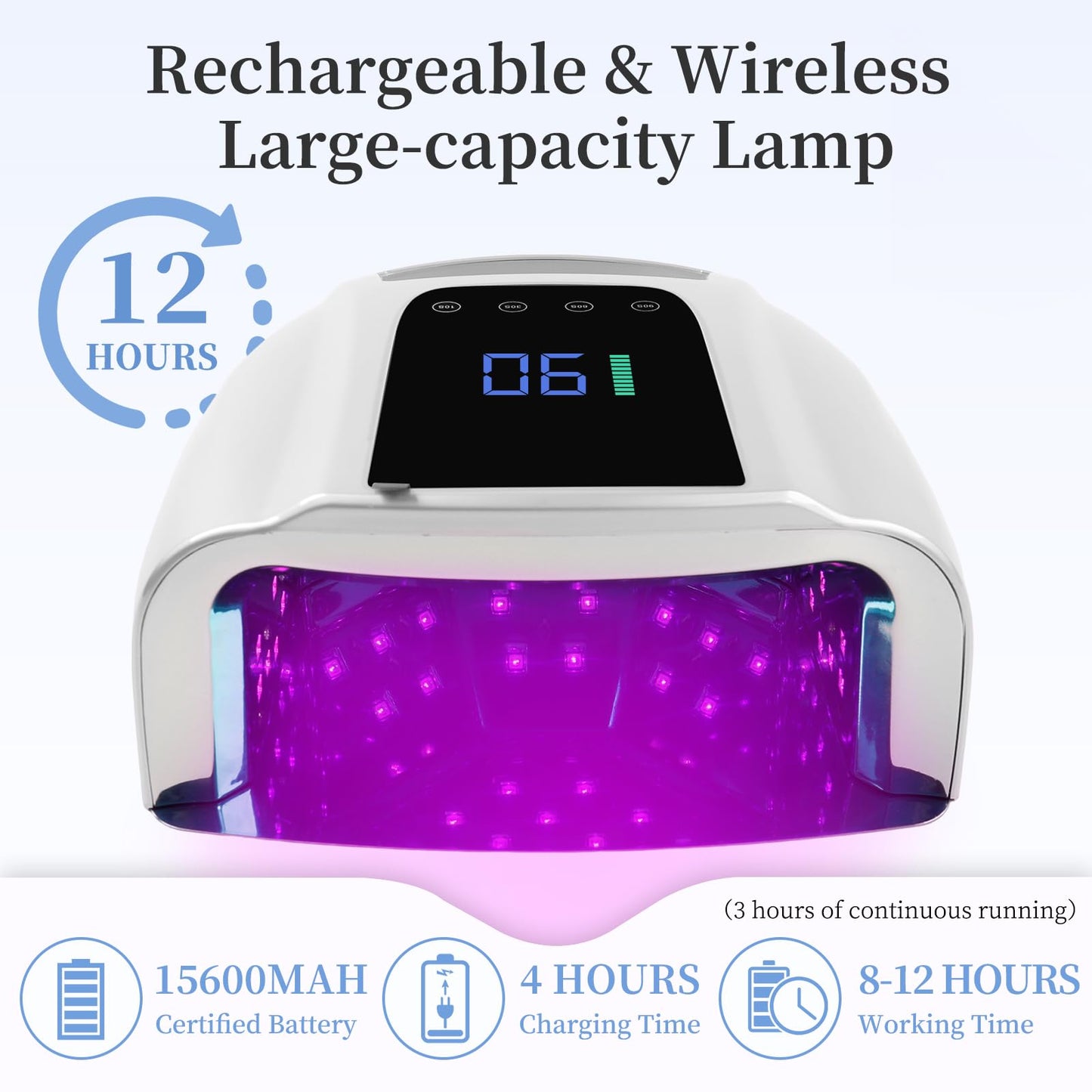 BOMOQING 96W Rechargeable UV LED Nail Lamp, Portable Cordless UV Light for Nails with LCD Display Auto Sensor, 4 Timer Setting and Smart Sensor Nail Dryer,Nail Cure Light with Removable Bottom(Sliver)