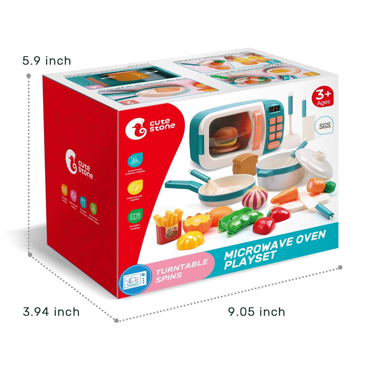 CUTE STONE Kids Play Kitchen Set, Pretend Play Microwave Toys, Kitchen Oven with Play Food, Play Cookwares Toy Pot and Pans Set, Cooking Utensils, Learning Gifts for Kids Toddlers Girls Boys