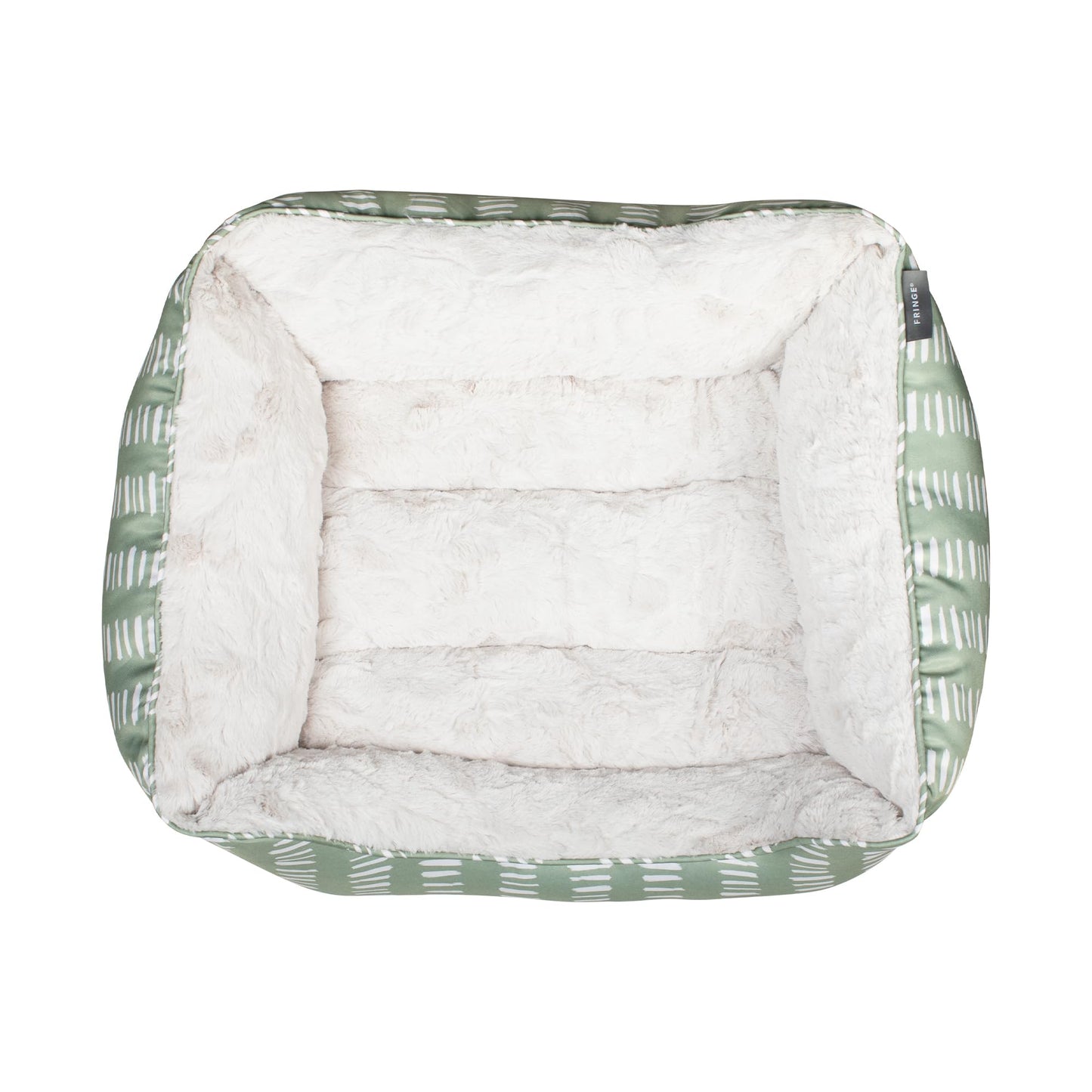 Fringe Studio Painted Dash Cool Olive Medium Rectangular Cuddler Pet Bed 25" X 21"- Poly Filled with Faux Fur Interior - Machine Washable (213069)