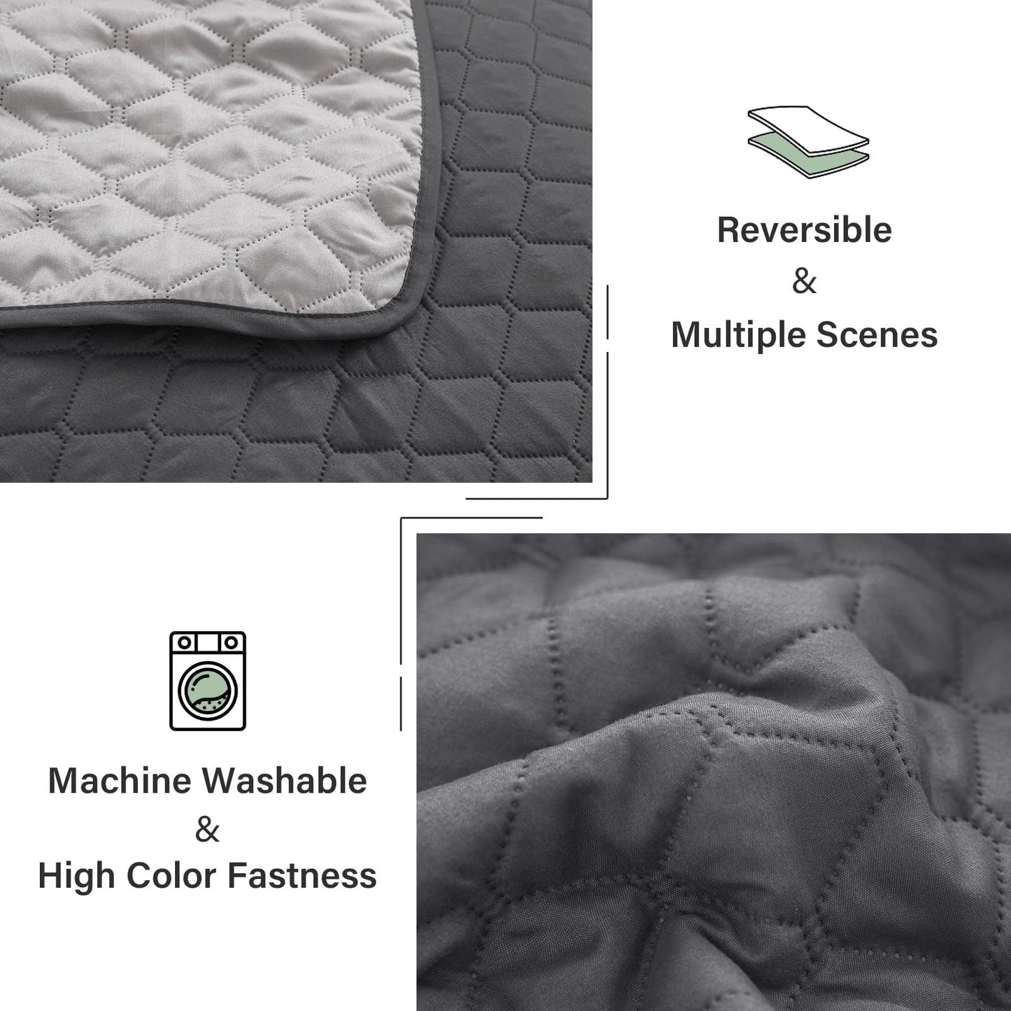 Exclusivo Mezcla Ultrasonic Reversible 3 Piece King Size Quilt Set with Pillow Shams, Lightweight Bedspreads/ Coverlet/ Bed Cover - (Grey, 92 inchx104 inch)