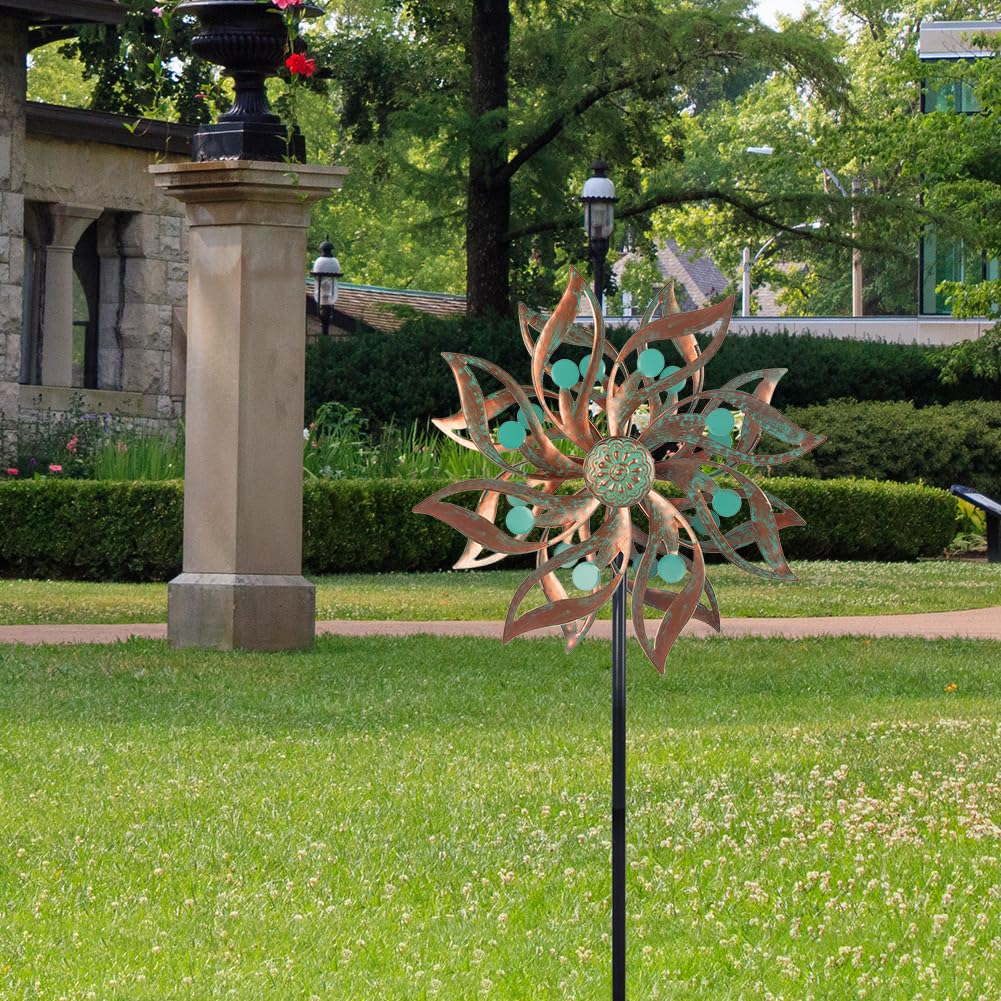 Viveta Metal Wind Spinners Outdoor,Vintage Kinetic Wind Spinner Garden Pinwheels with Metal Stake for Patio,Lawn,Garden,59 * 13.4 Inch