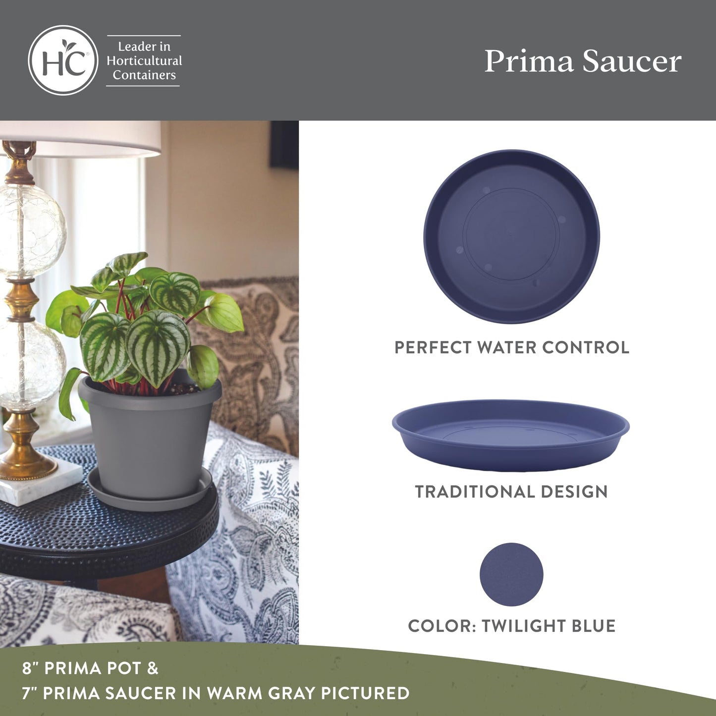 The HC Companies Round Prima Flower Pot Saucers - Plastic Plant Saucer for Outdoors & Indoors - Traditional Plant Pot Trays for Water Drainage -Durable Plant Tray (21-inch Twilight Blue, Pack of 2)