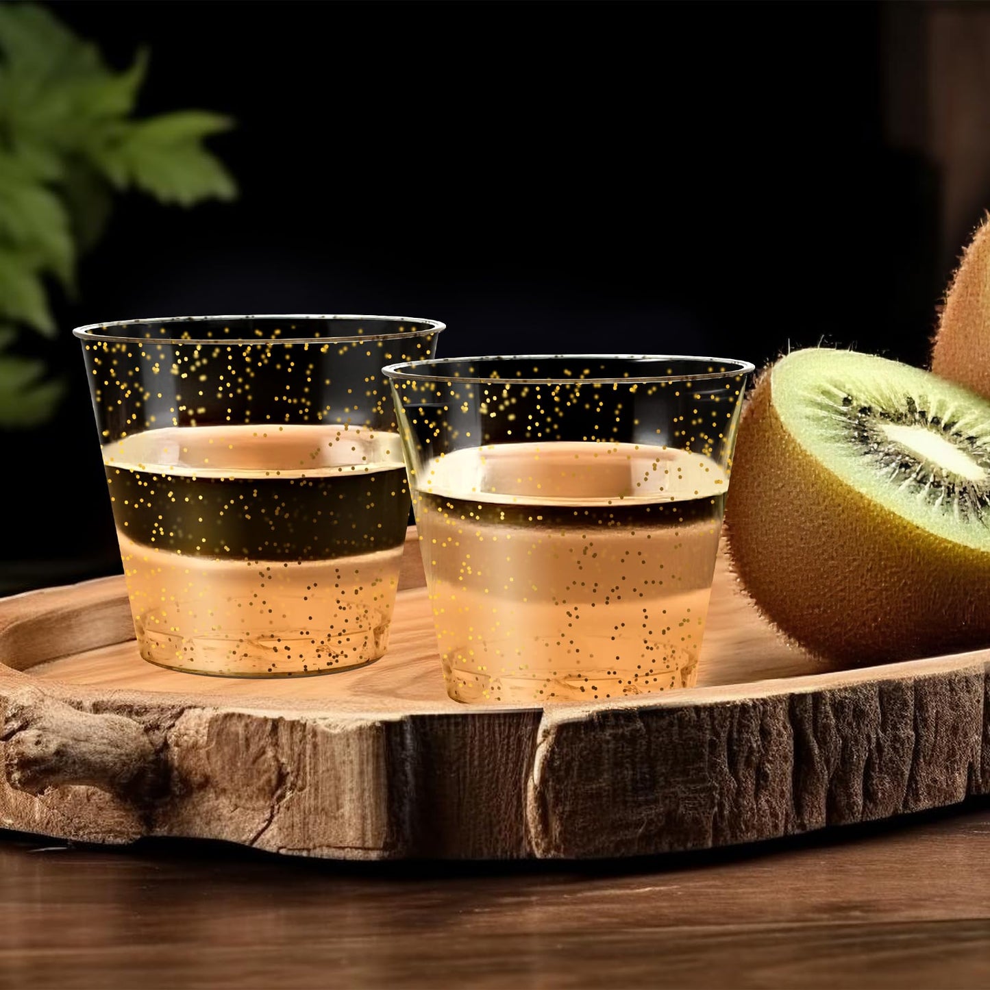 Byvivace [1000 Pack 1oz Shot Glasses Disposable Cups, Gold Glitter Plastic Shot Glasses for Sauces & Dips, Shot Cups Ideal for Tequila, Whiskey, Wine Tasting, Vodka & Liquor