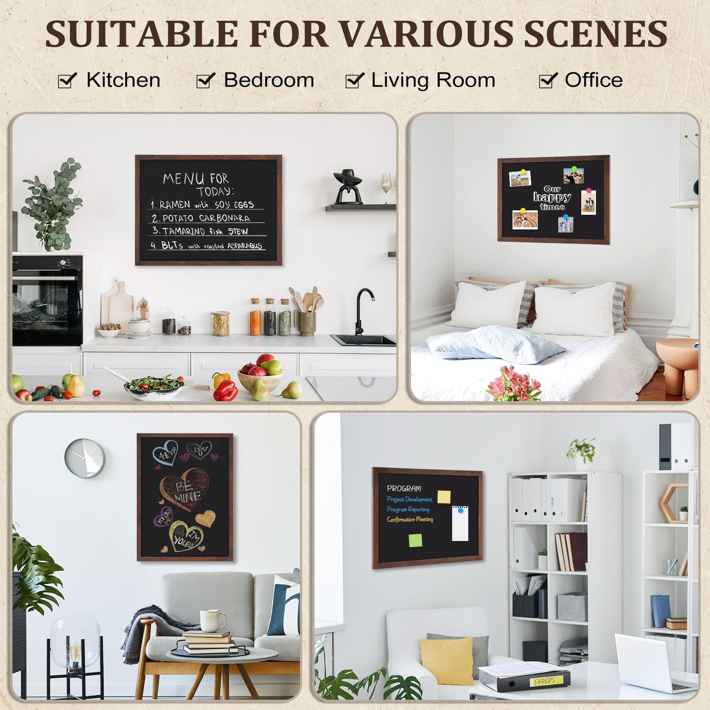 AMUSIGHT Chalk Board 36" x 24" Magnetic Chalkboard for Wall, Rustic Brown Framed Blackboard, Hanging Black Chalkboards for Home Décor, Restaurant & Café Menus, 4 Markers 8 Magnets