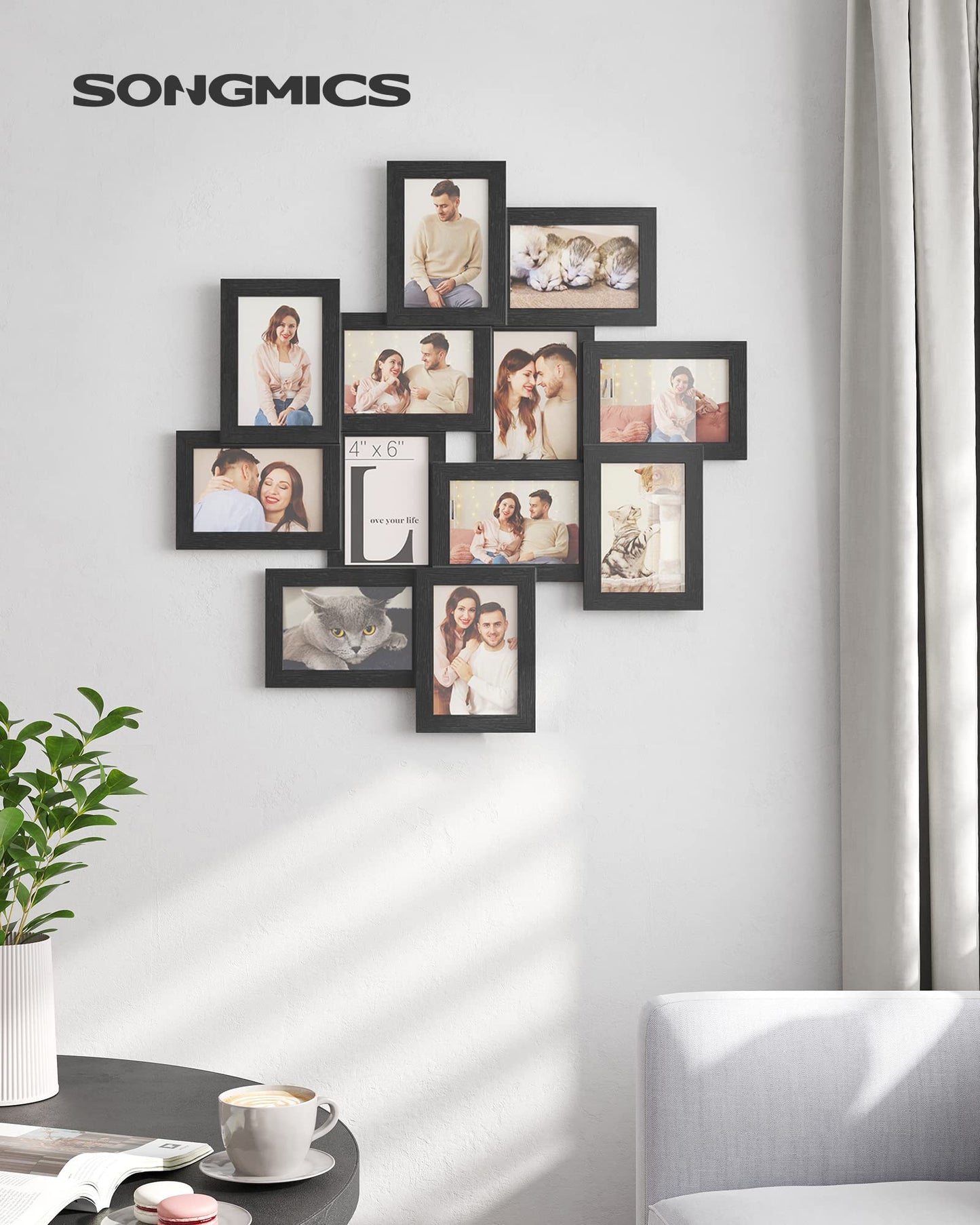 SONGMICS 4x6 Collage Picture Frames, 12-Pack Picture Frames Collage for Wall Decor, Photo Collage Frame, Ink Black