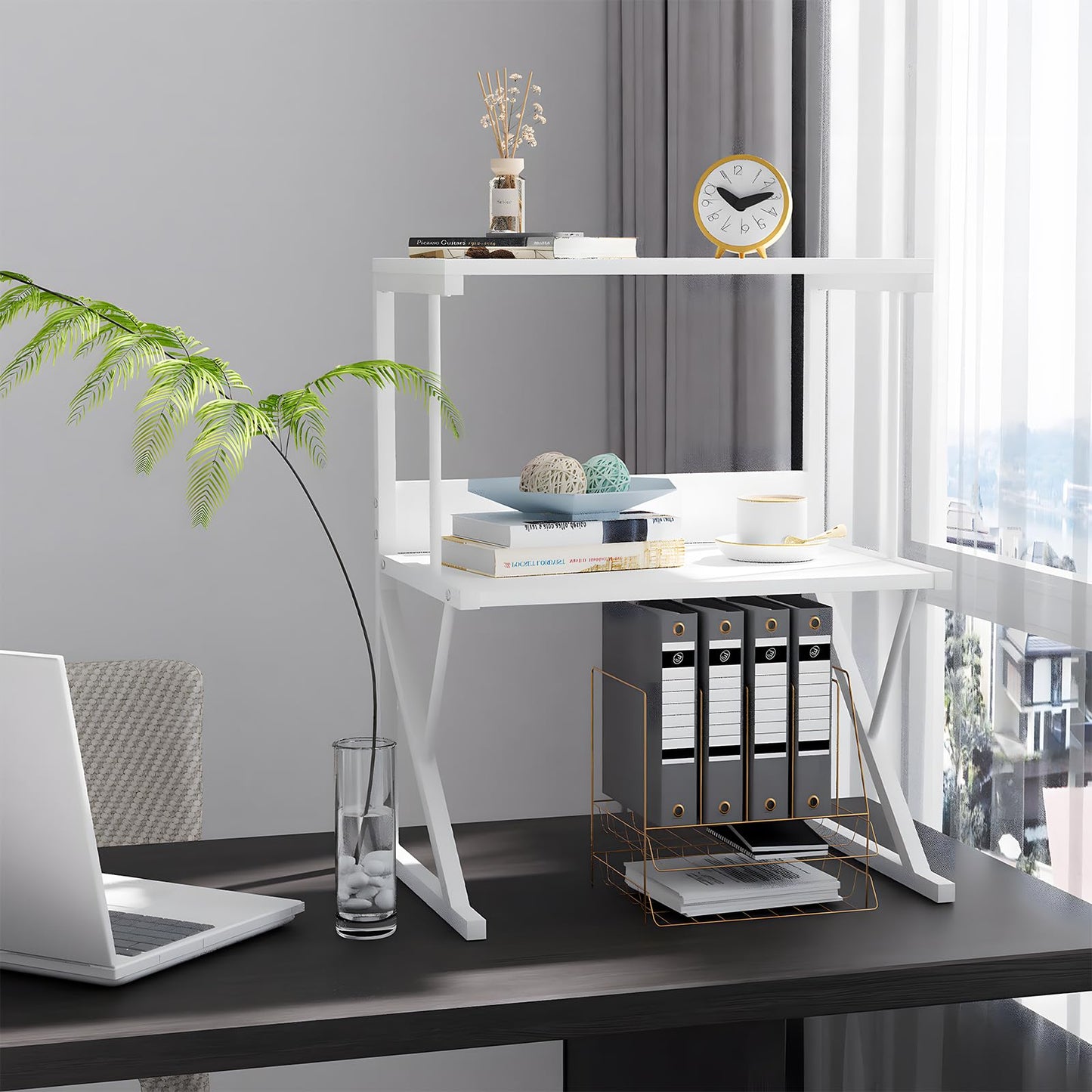 aboxoo Printer Stand for Desk, Desktop Printer Shelf Large Printer Stands 3 Tiers Multi-Purpose Desk Office Organization Shelves for Home Office Printer Fax Book, White
