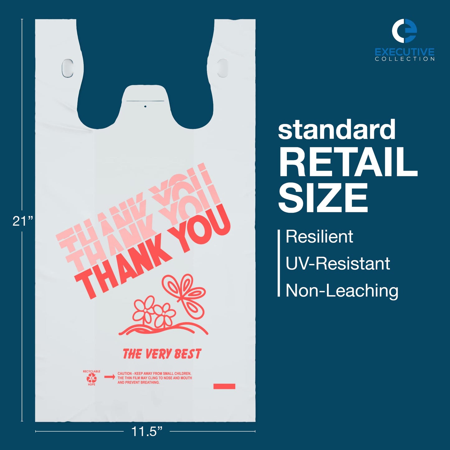 111 Executive Collection T Shirt Bags - White Plastic Bags with Handles - Shopping Bags for Small Business, Grocery Bags, Take Out/To Go Bags for Restaurant, Disposable Tshirt Bags for Retail (1000)