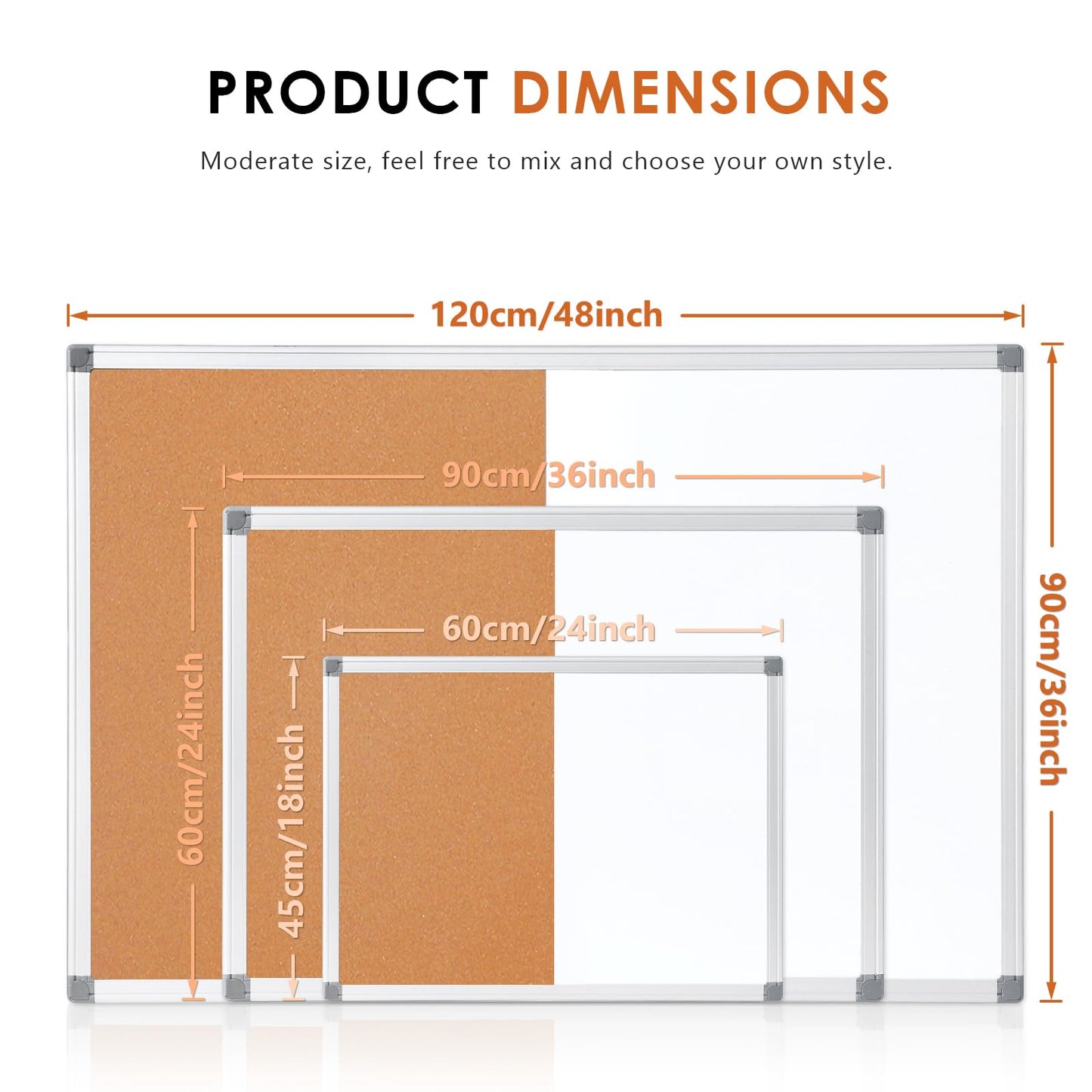 Cork Board and Dry Erase Board Combo Bulletin Board Combination Magnetic WhiteBoard Calendar Pin Notice Board for Home Office School with 4 Dry Erase Maker+6 Magnets+12 Pushpins, 24x18inches