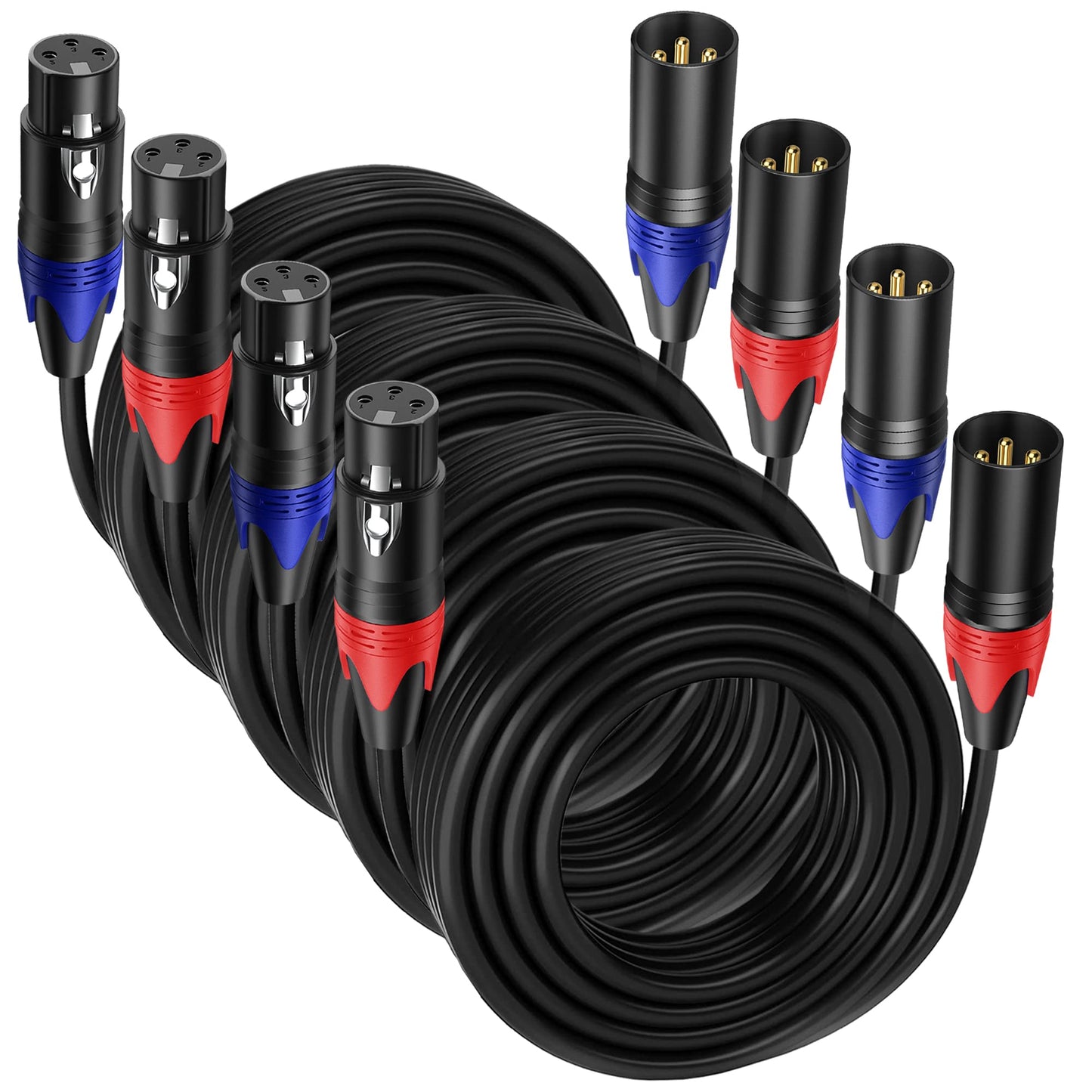 Seefeful 4 Pack, 50 FT XLR Male to Female Cable Professional Balanced Microphone Lead XLR Male to Female Cables, Extension Mic Cable Cord