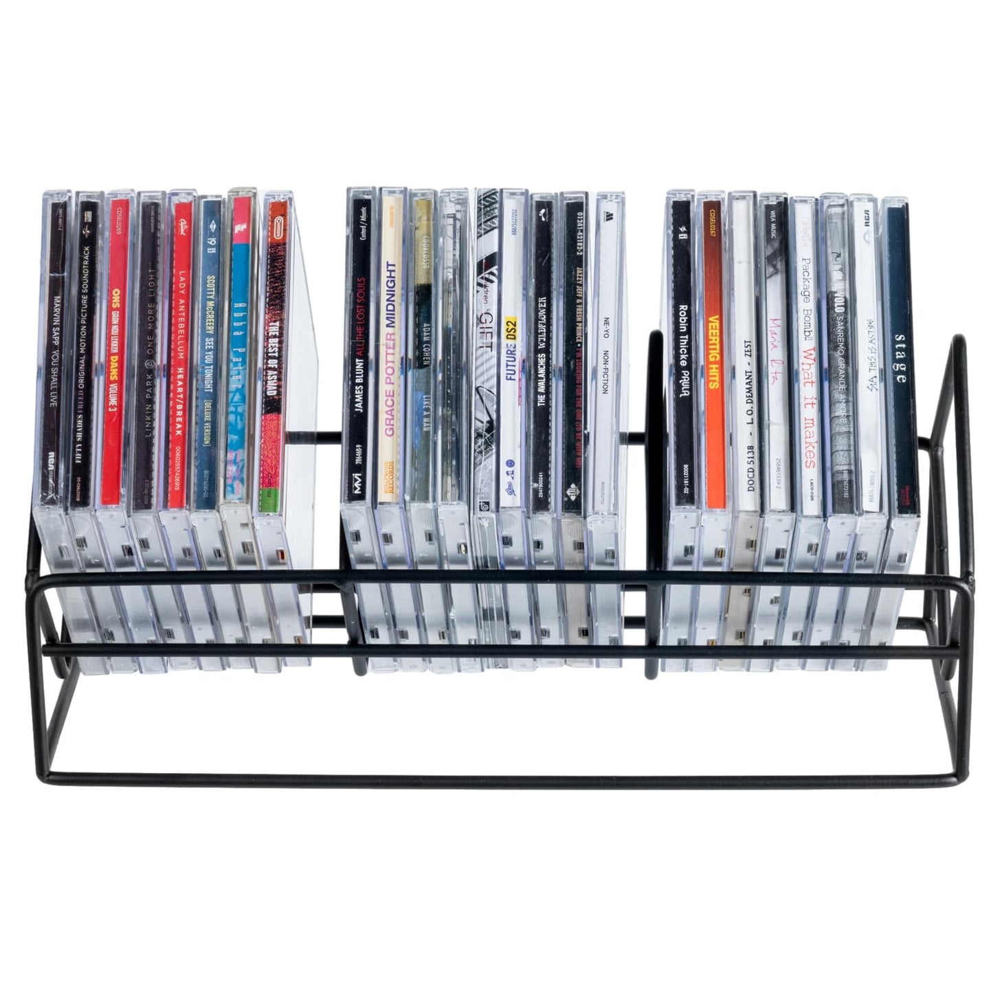 MyGift 3 Slot Modern Matte Black Metal Wire CD Storage Stand, Tabletop Compact Disc Holder Shelf, Video Game DVD Media Organizer Rack, Holds 30 Jewel Cases