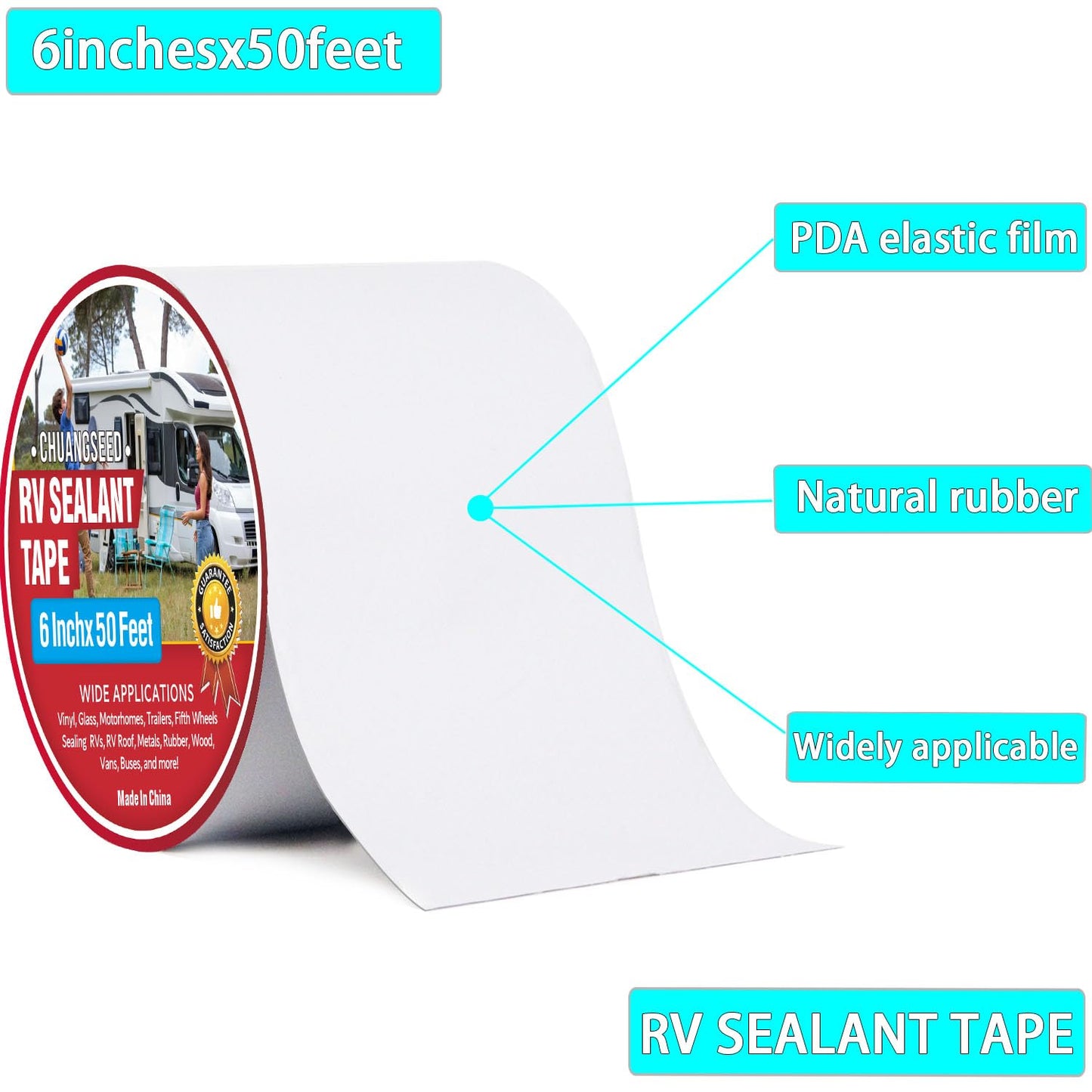 CHUANGSEED RV Roof Tape White, 6 Inch X 50 Feet, RV Sealant Tape, Roof Patch Repair Tape for Camper Roof Repair, Trailer Roof Sealant, Stop Camper Roof Leaks, UV-Resistant, Weatherproof
