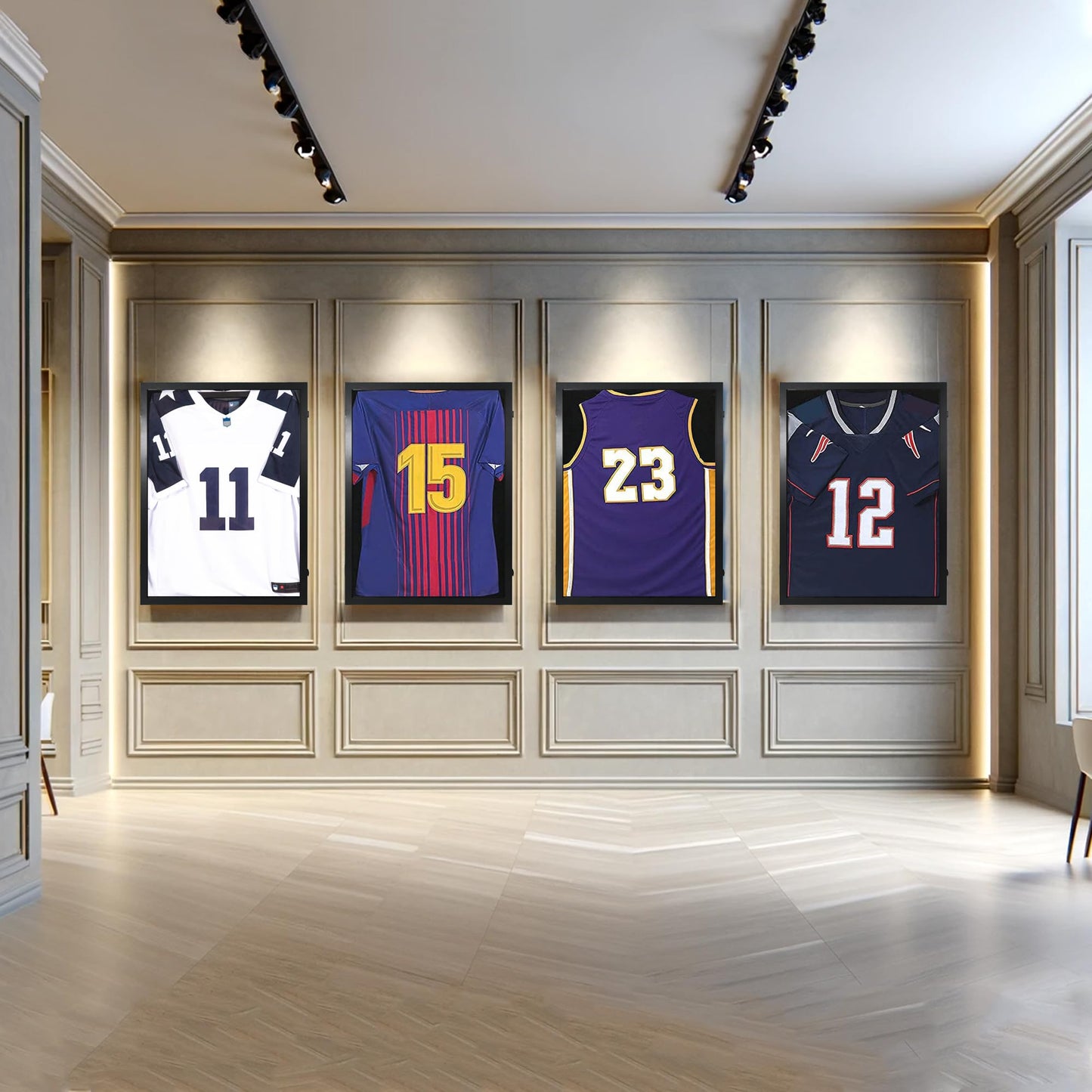 CCDCC Wooden Jersey Frame Display Case 1 Pack, Large Sports Jersey Shadow Box Frame with Hangers for Hockey Football Baseball Basketball Soccer Shirt and Uniform