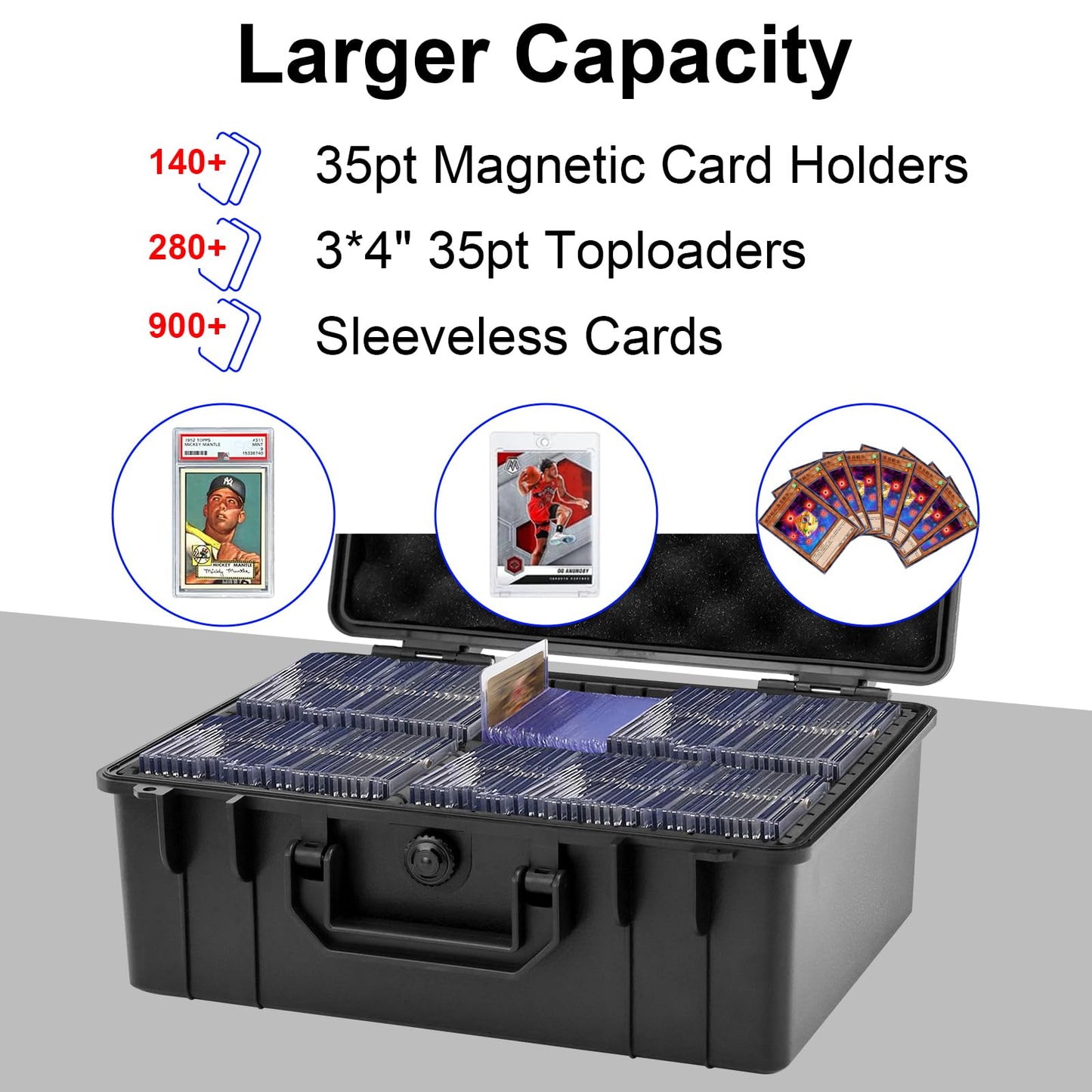 Camkinger Graded Card Storage Box, Hold 600+ 35PT 3"x4" Toploader Storage Box, PSA Slab Case for SGC CSG BGS, Trading Card Case with 2 Locks, Sports Baseball Cards Organizer for Magnetic MTG Deck (S)